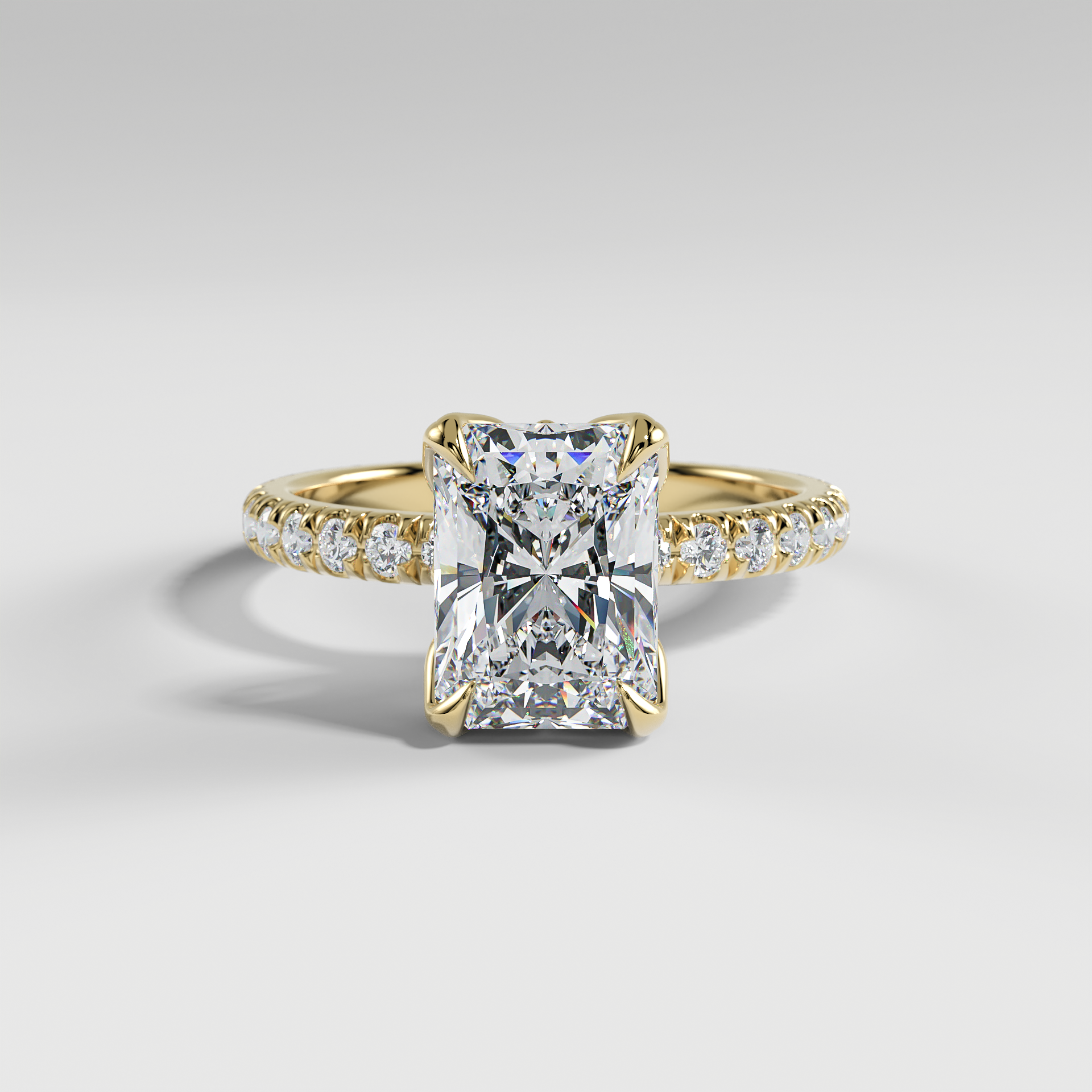HAILEY - Radiant Solitaire Engagement Ring with Pavé Diamond Band and Lotus Basket