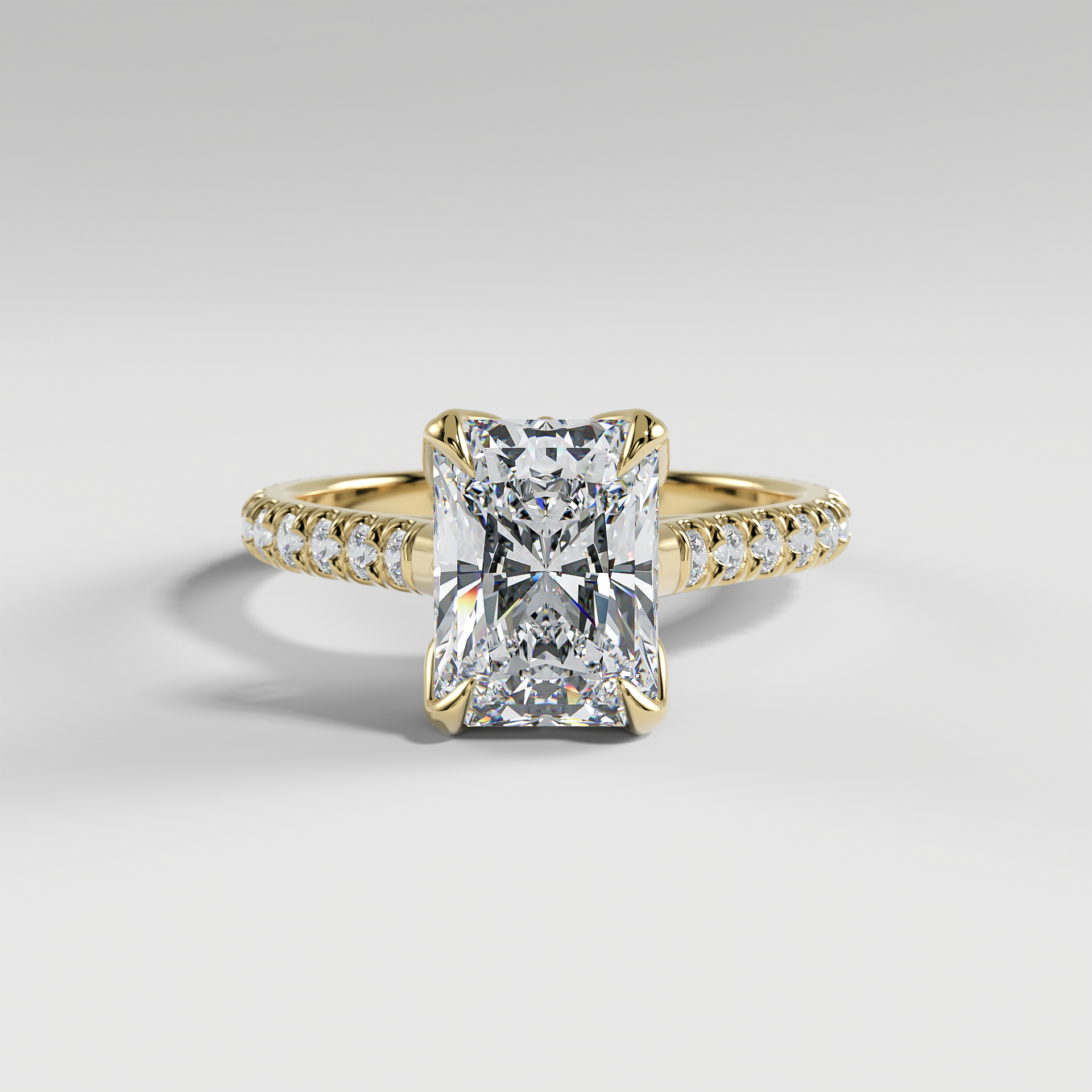 VIOLET - Radiant Solitaire Engagement Ring with Pavé Diamond Cathedral Band and Lotus Basket