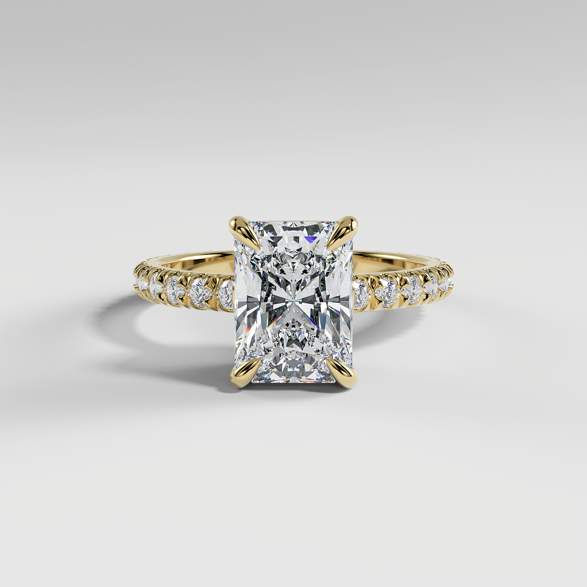ELIZABETH - Radiant Solitaire Engagement Ring with Pavé Diamond Hidden Halo and Low-Set Donut Basket