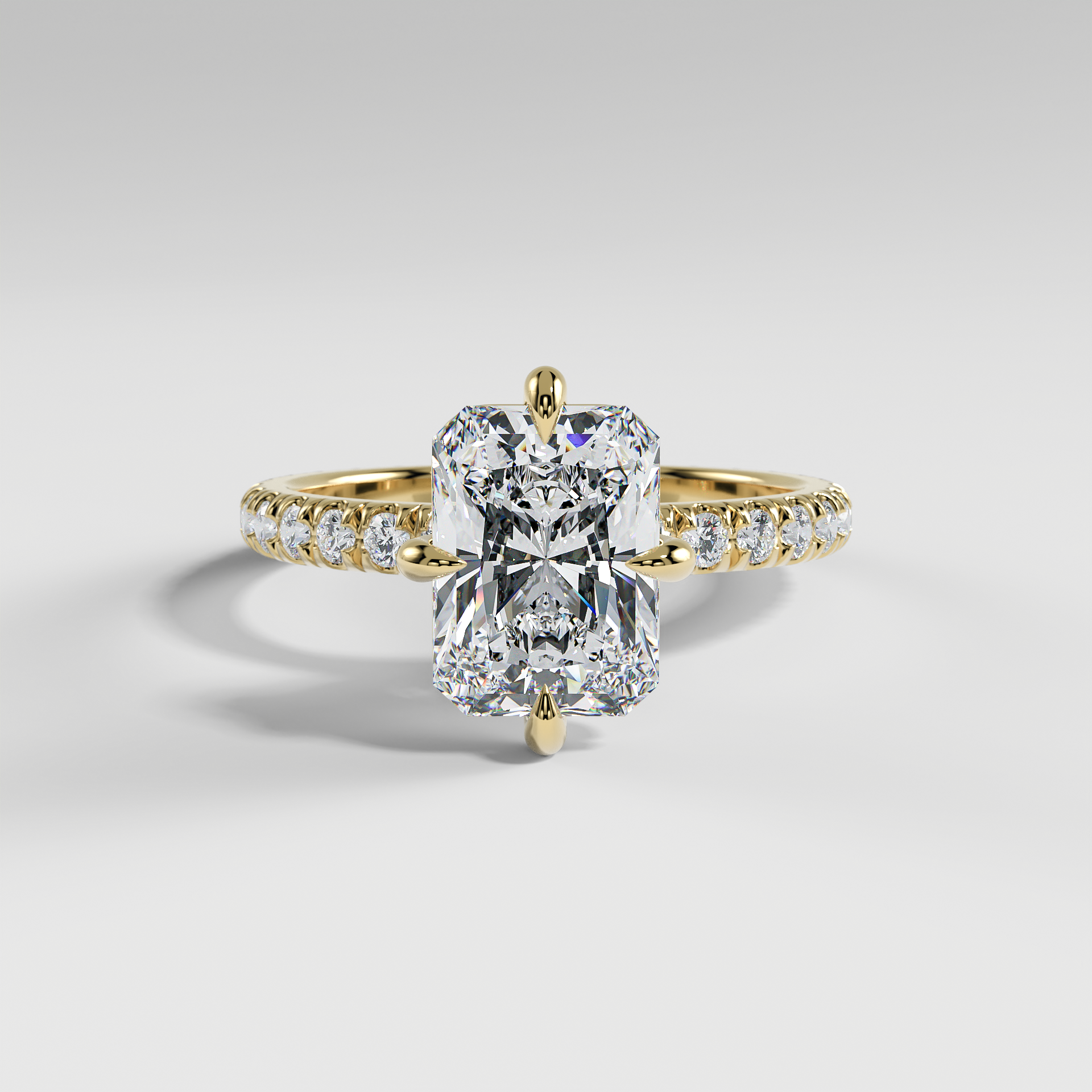 ANNA - Radiant North–South Solitaire Engagement Ring with Pavé Diamond