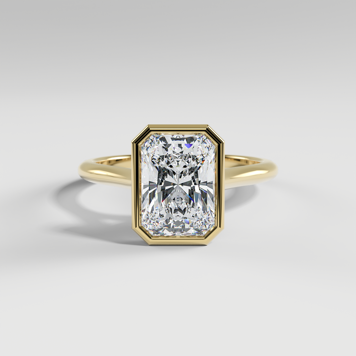 SCARLETT - Radiant Solitaire Engagement Ring with Full Bezel Setting and Polished Cathedral Band