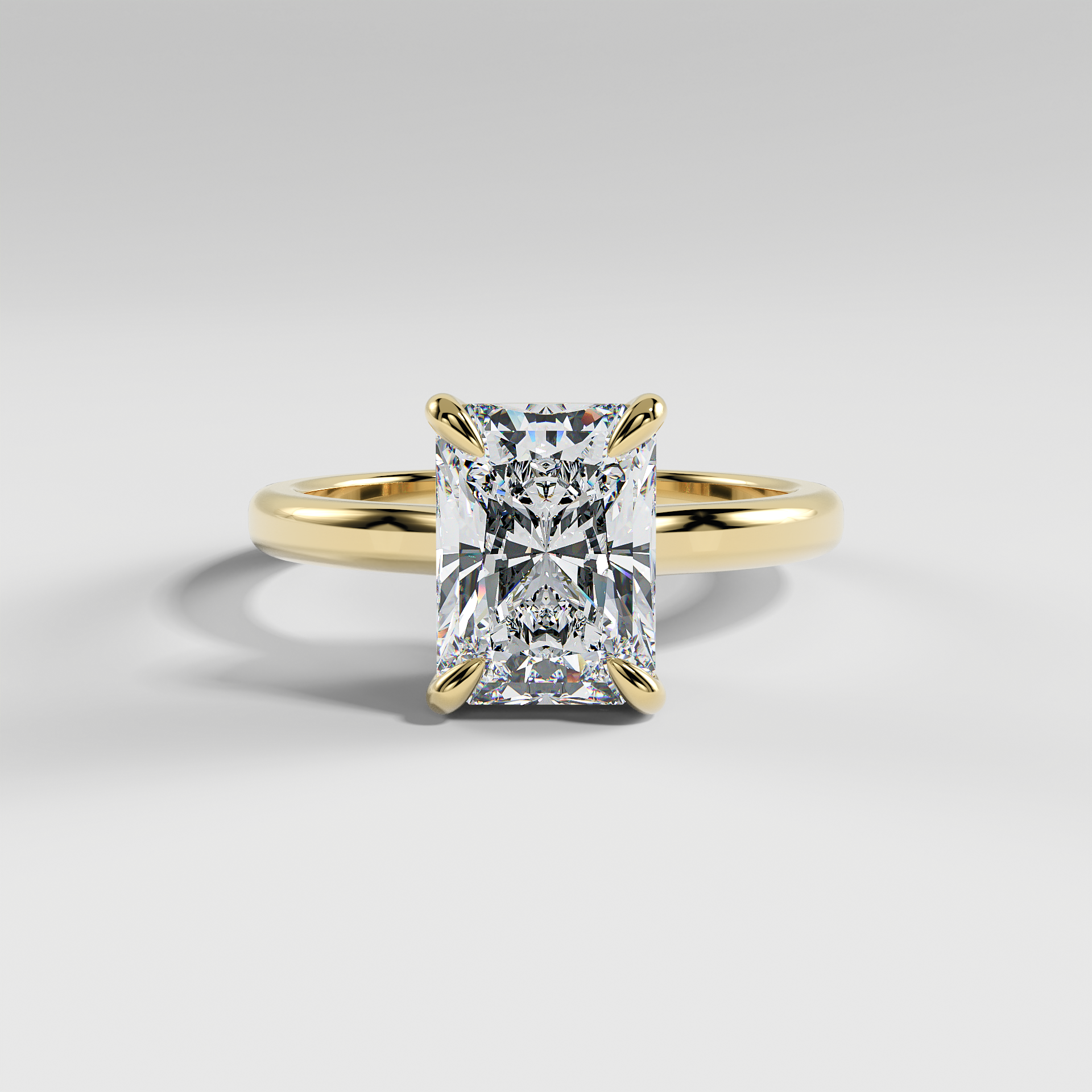 KAYLEE - Radiant Solitaire Engagement Ring with Hidden Halo and Low-Set Donut Basket Polished Band