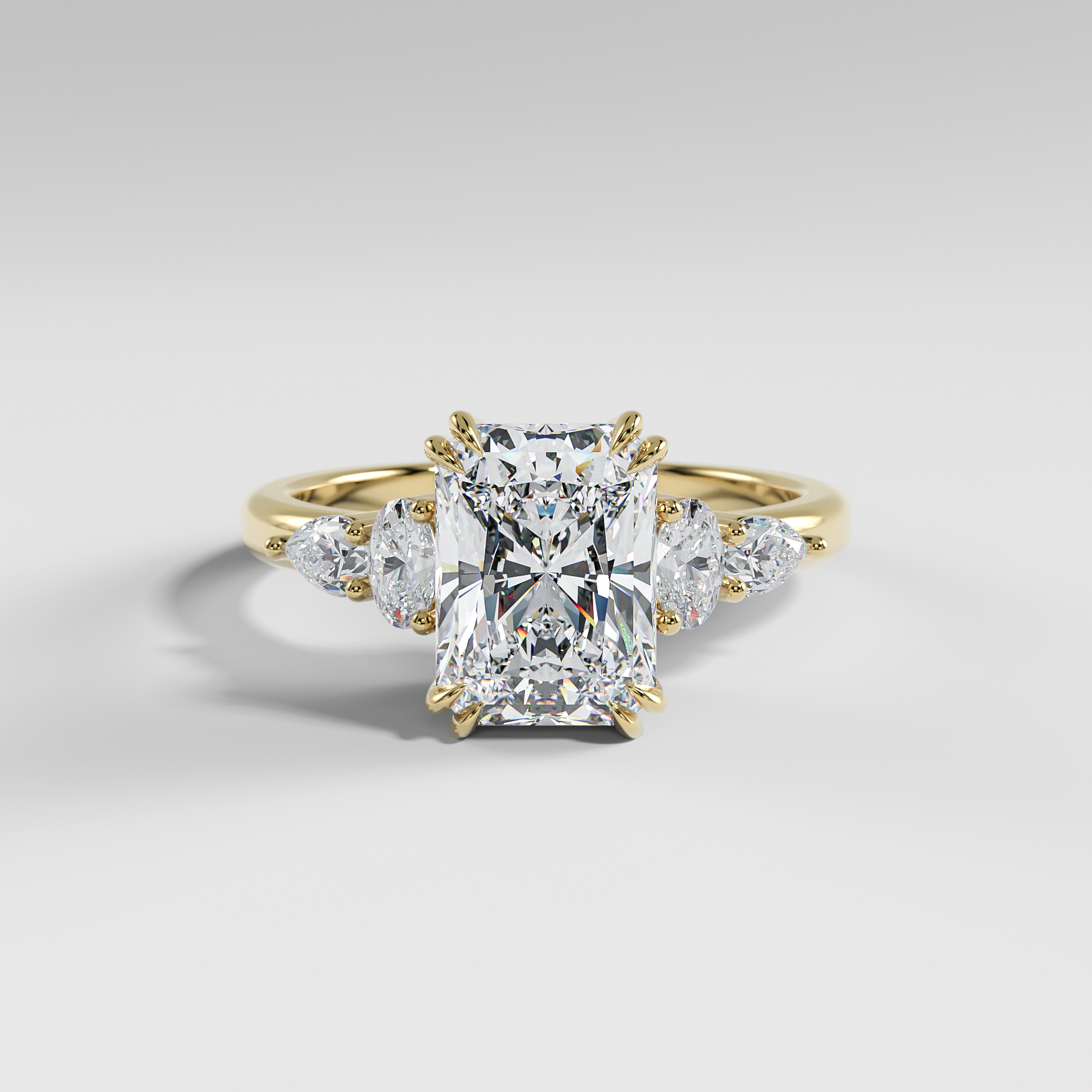 WILLOW - Radiant Five-Stone Diamond Ring with Oval & Pear Side Stones and Polished Band