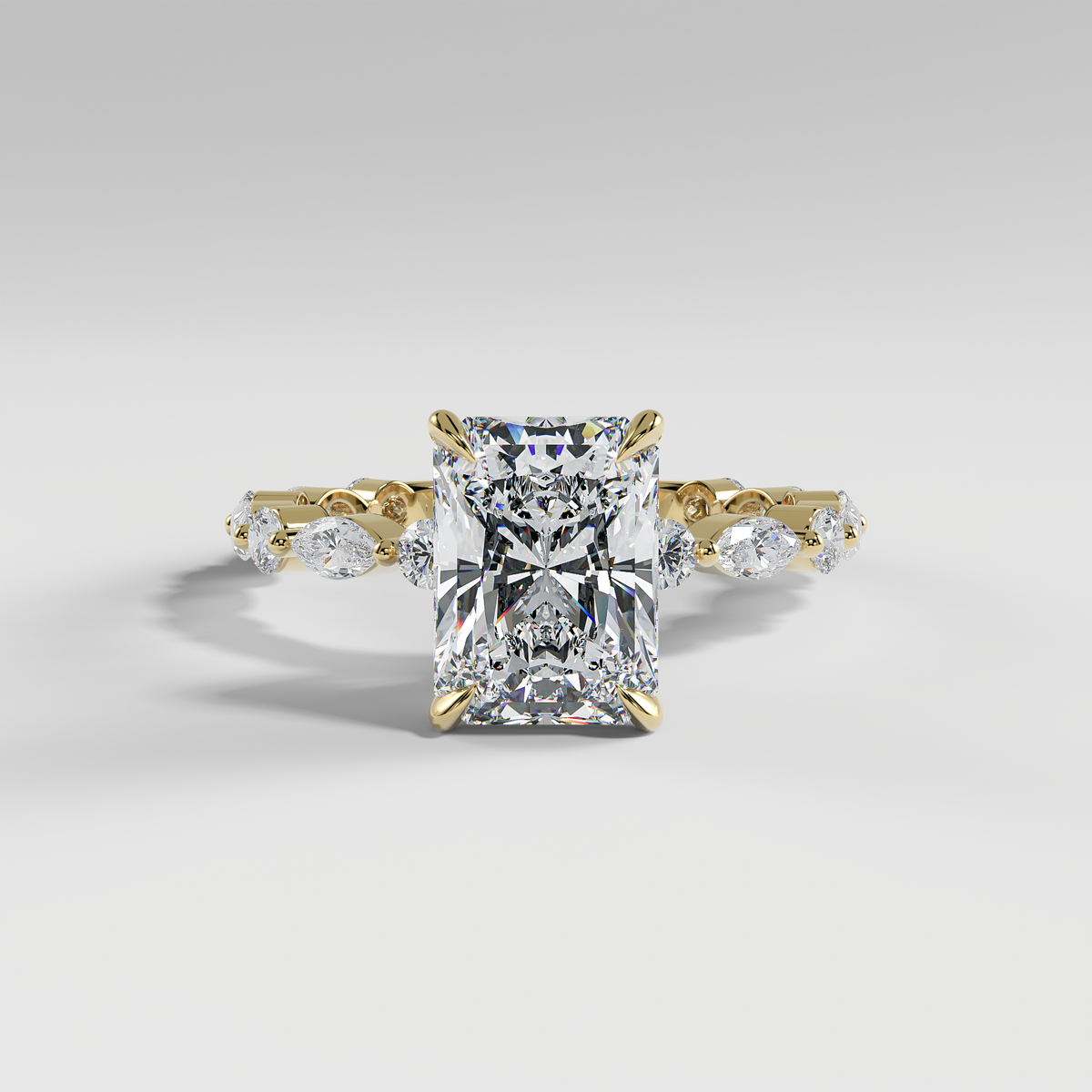 VALENTINA - Radiant Solitaire Engagement Ring with Marquise & Round Accent Stones