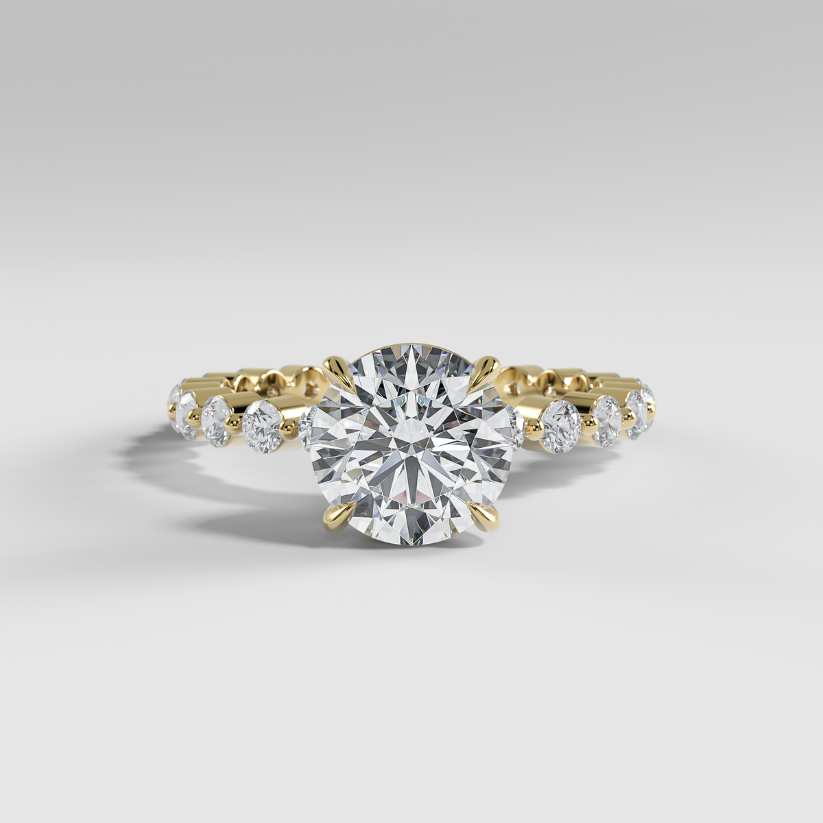 NAOMI - Round Solitaire Engagement Ring with Hidden Halo and 2.2mm Round Accent Diamonds