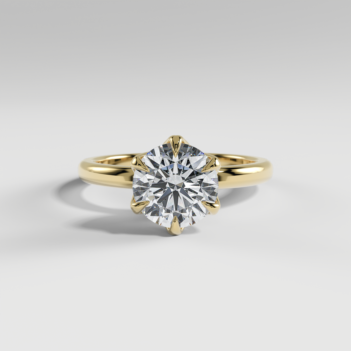 AUBREY - Round Solitaire Engagement Ring with Polished Band and Lotus Basket
