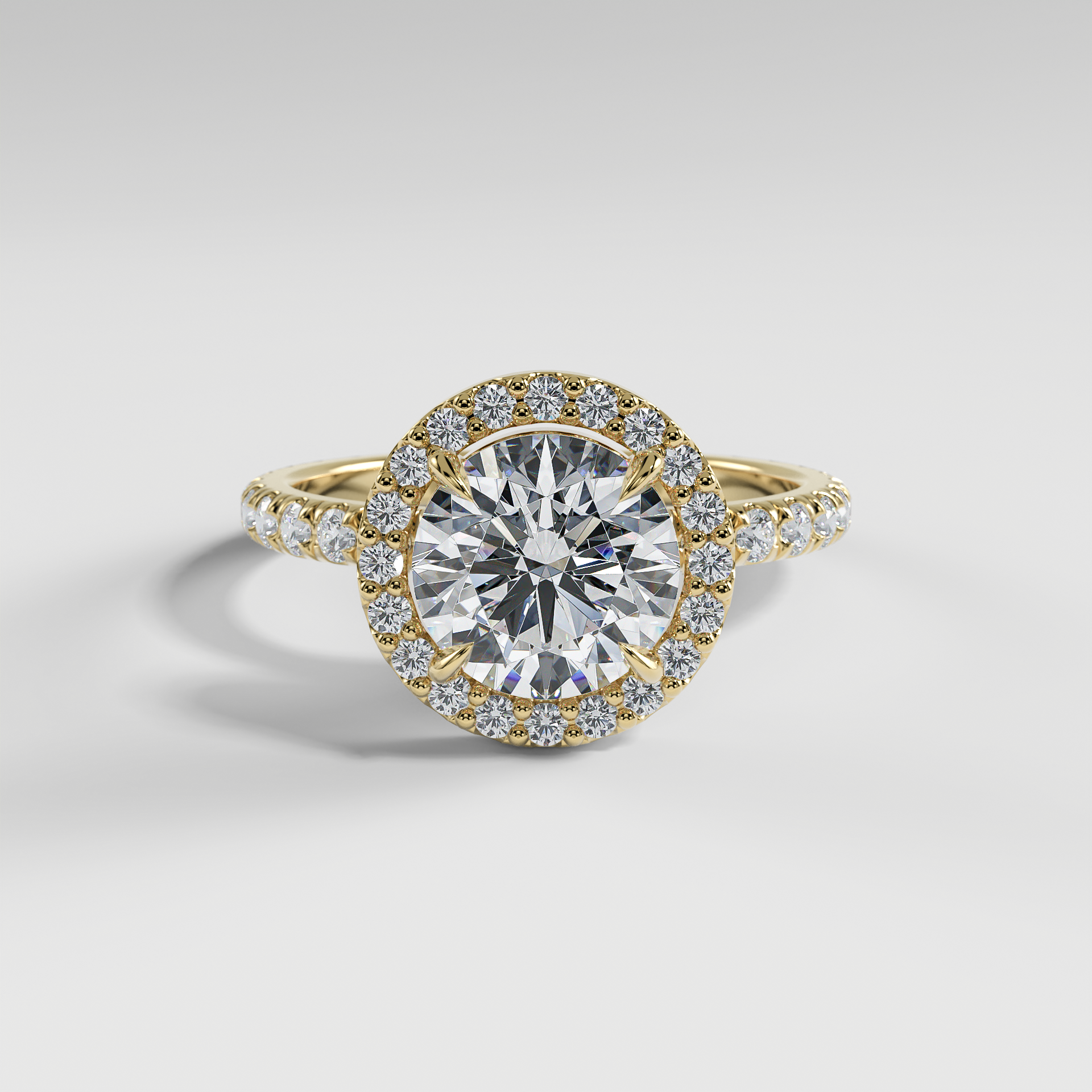 AVA - Round Halo Engagement Ring with Pavé Diamond Band