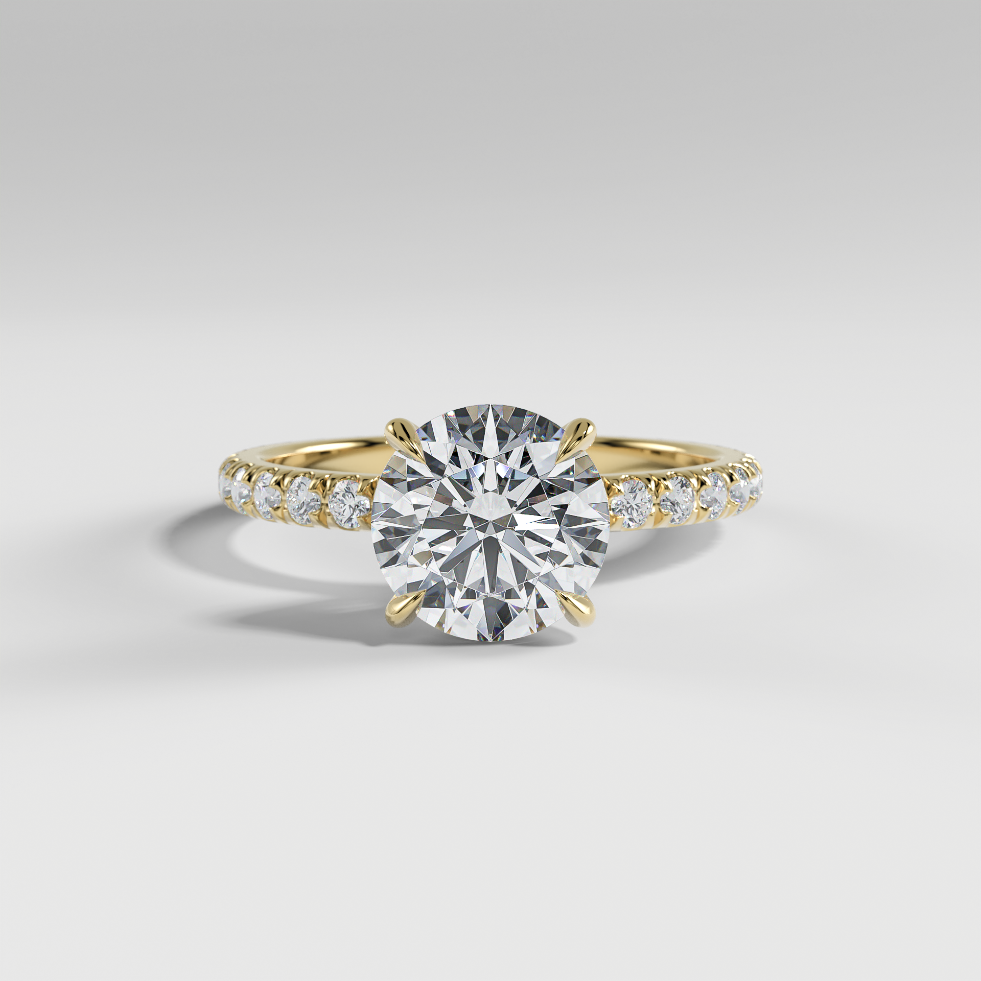 ISABELLA - Round Solitaire Engagement Ring with Pavé Diamond Band
