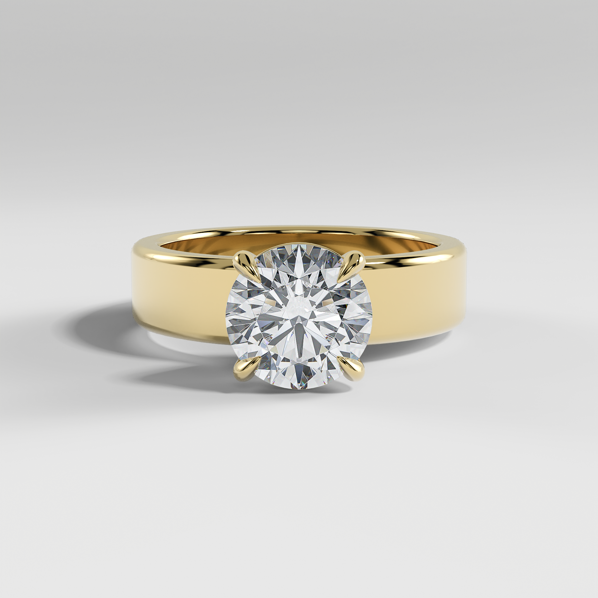 STELLA - Round 5mm Flat Solitaire Engagement Ring with Hidden Halo and Polished Band