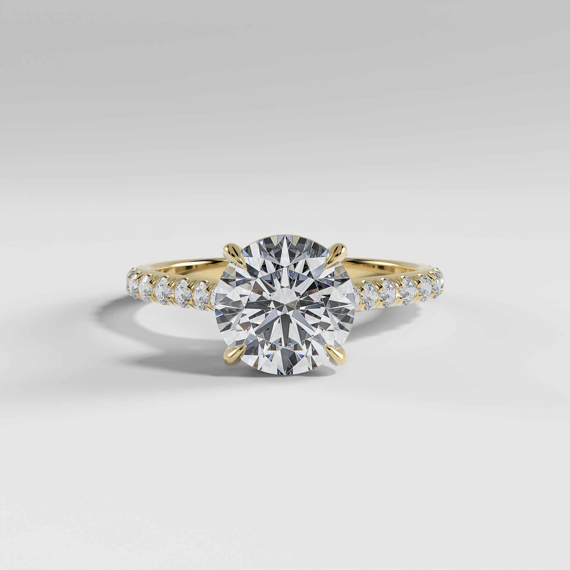 CHARLOTTE - Round Solitaire Engagement Ring with Pavé, Cathedral Band, and Hidden Halo