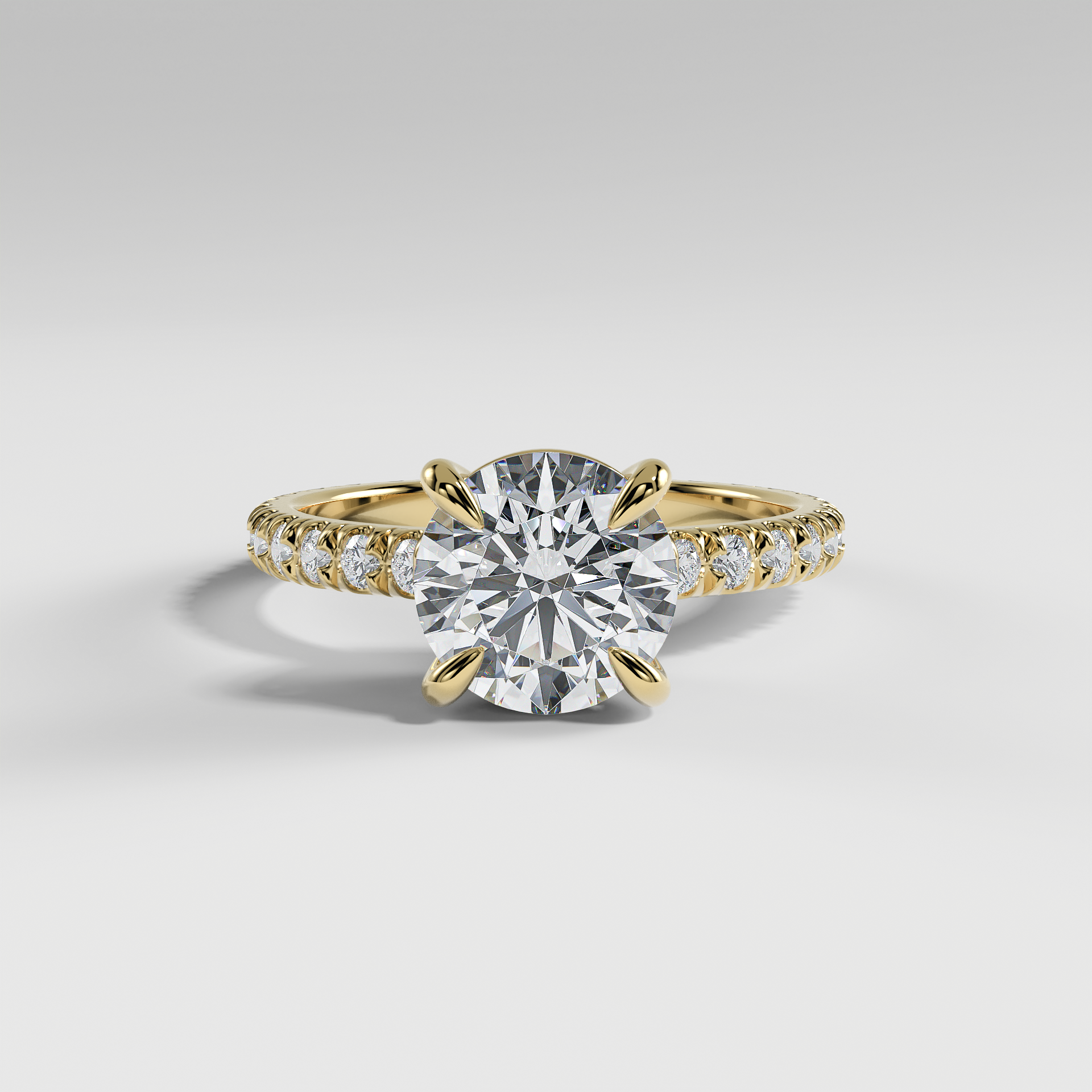 DELILAH - Round Solitaire Engagement Ring with Pavé Diamond Band and Low-Set Donut Basket