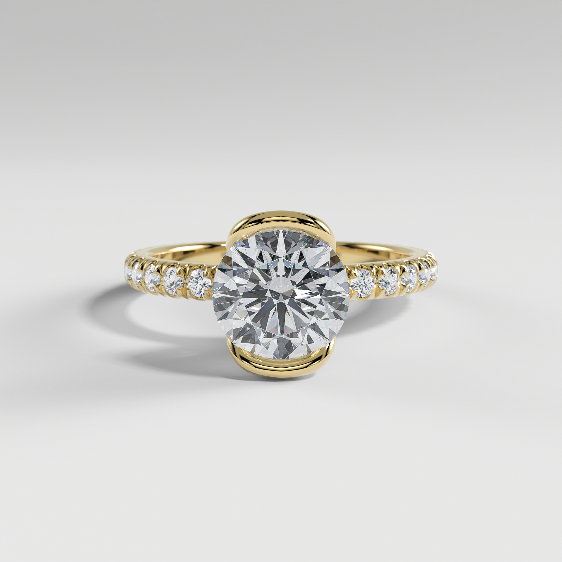 MAYA - Round Solitaire Engagement Ring with Pavé and Half Bezel Setting
