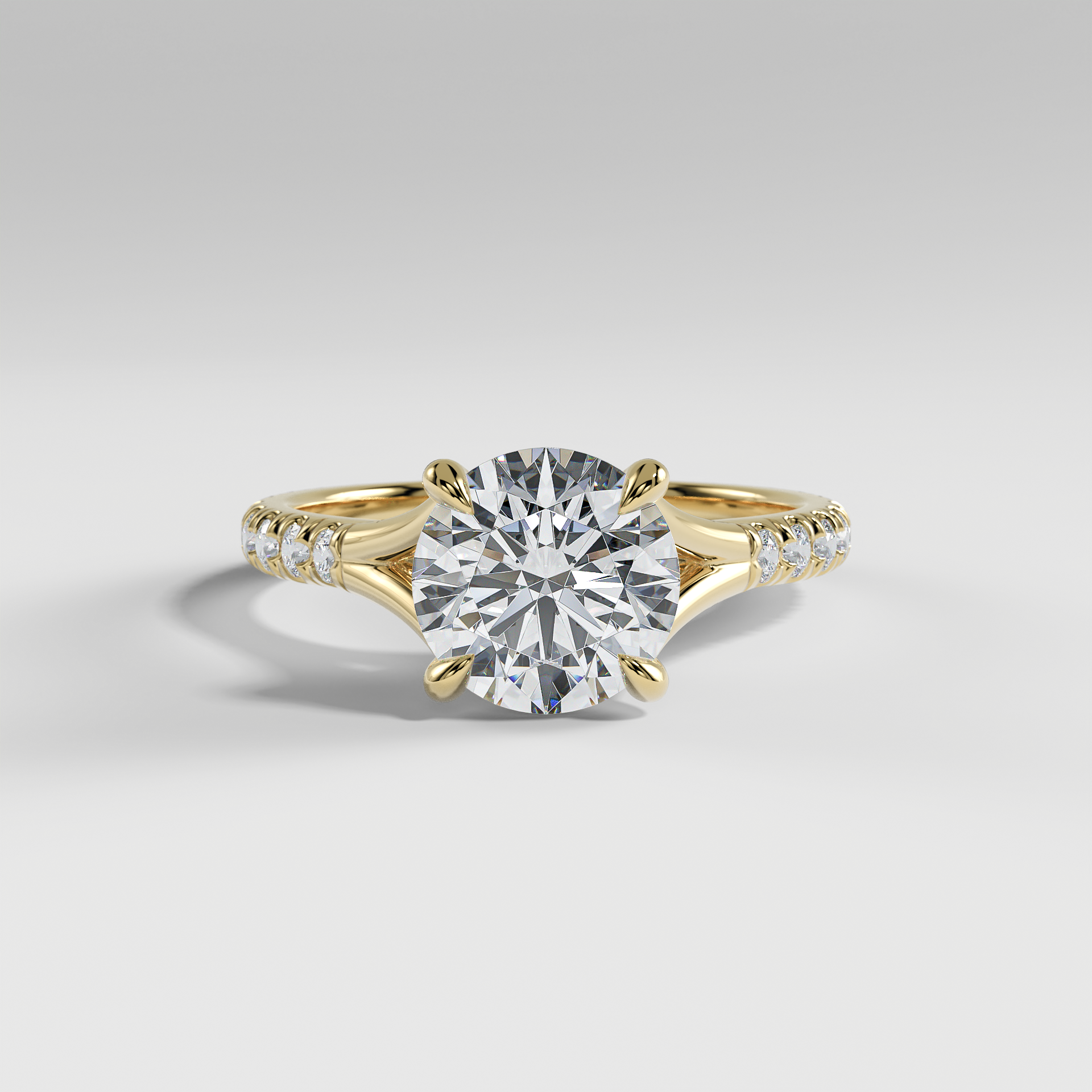 VICTORIA - Round Solitaire Engagement Ring with Pavé Diamond Split Band