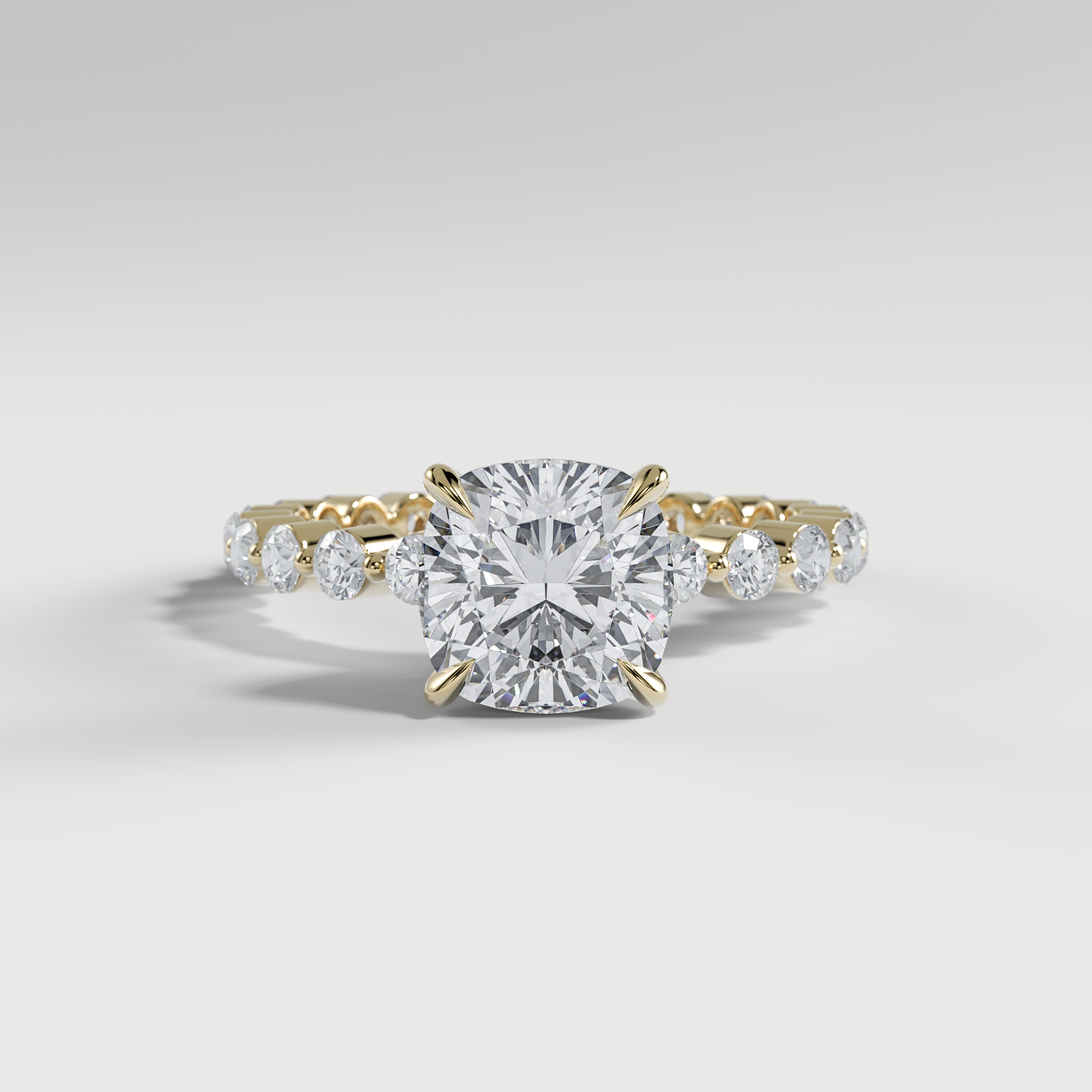 CHLOE - Cushion Solitaire Engagement Ring with 2.2mm Round Accent Diamonds
