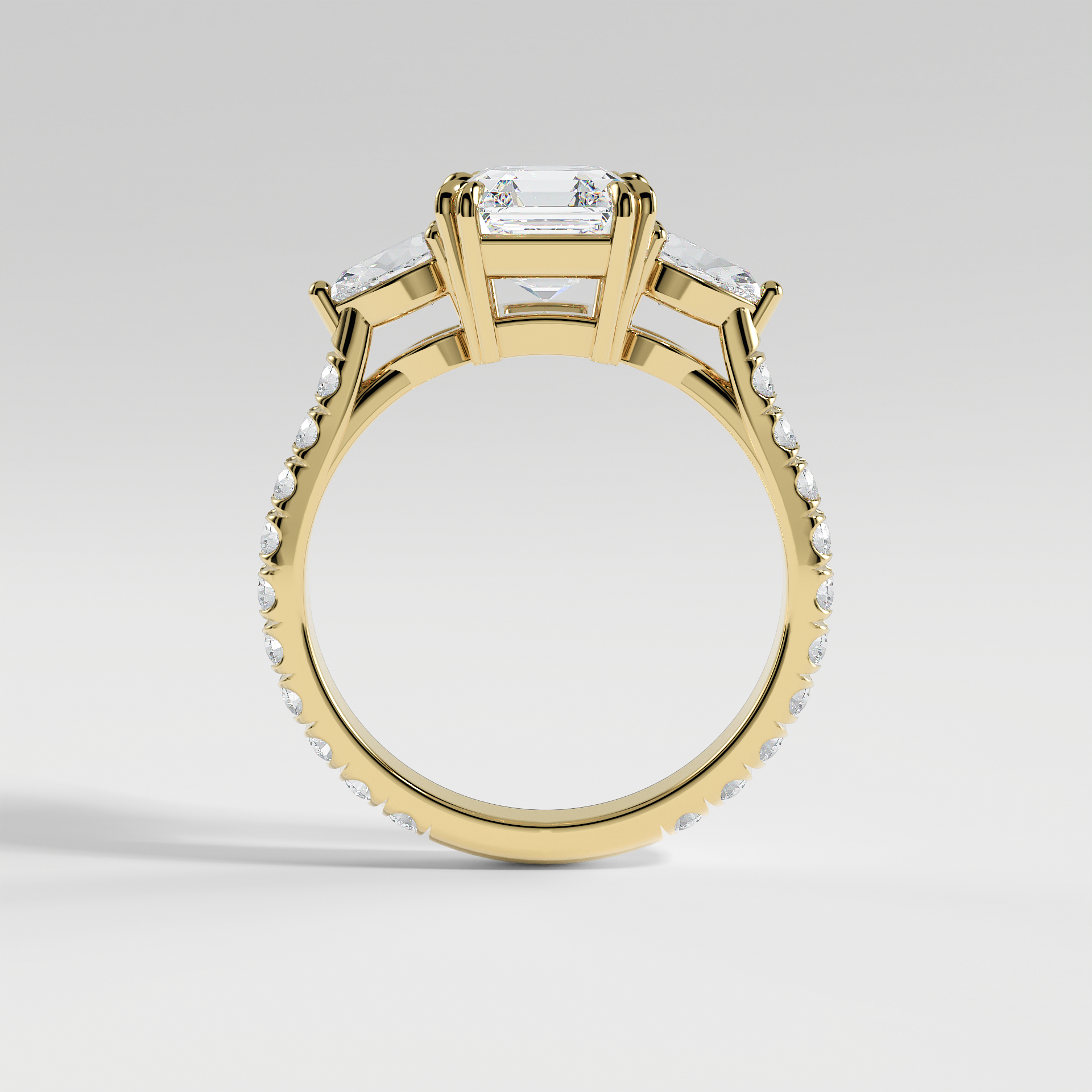 ISLA - Asscher Three-Stone Engagement Ring with Pear Side Stones and Pavé Cathedral Band