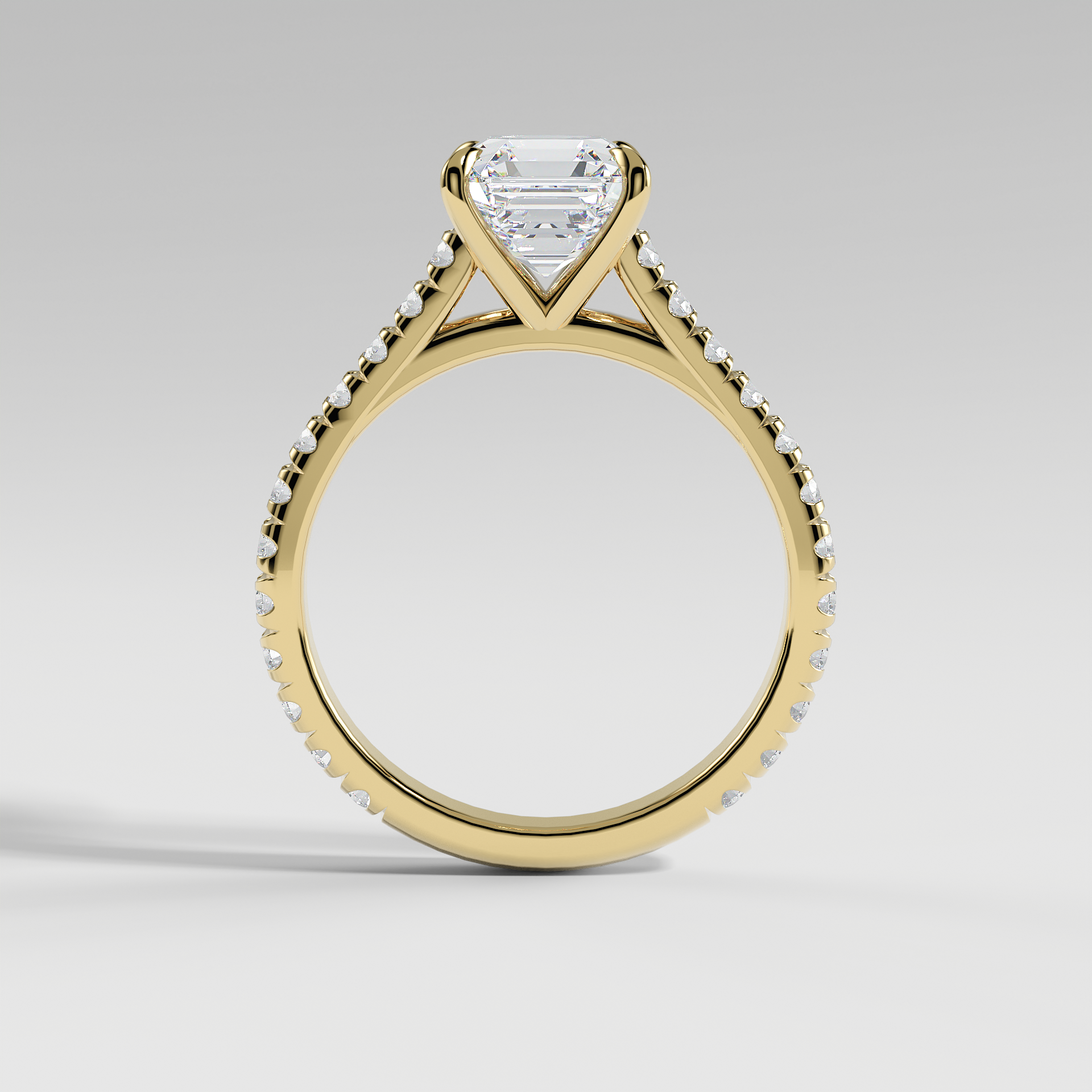 EVELYN - Asscher Solitaire Engagement Ring with Pavé Cathedral Band