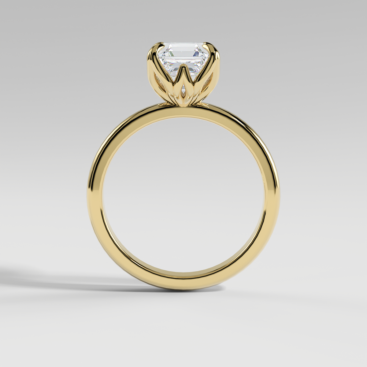 AUBREY - Asscher Solitaire Engagement Ring with Polished Band and Lotus Basket