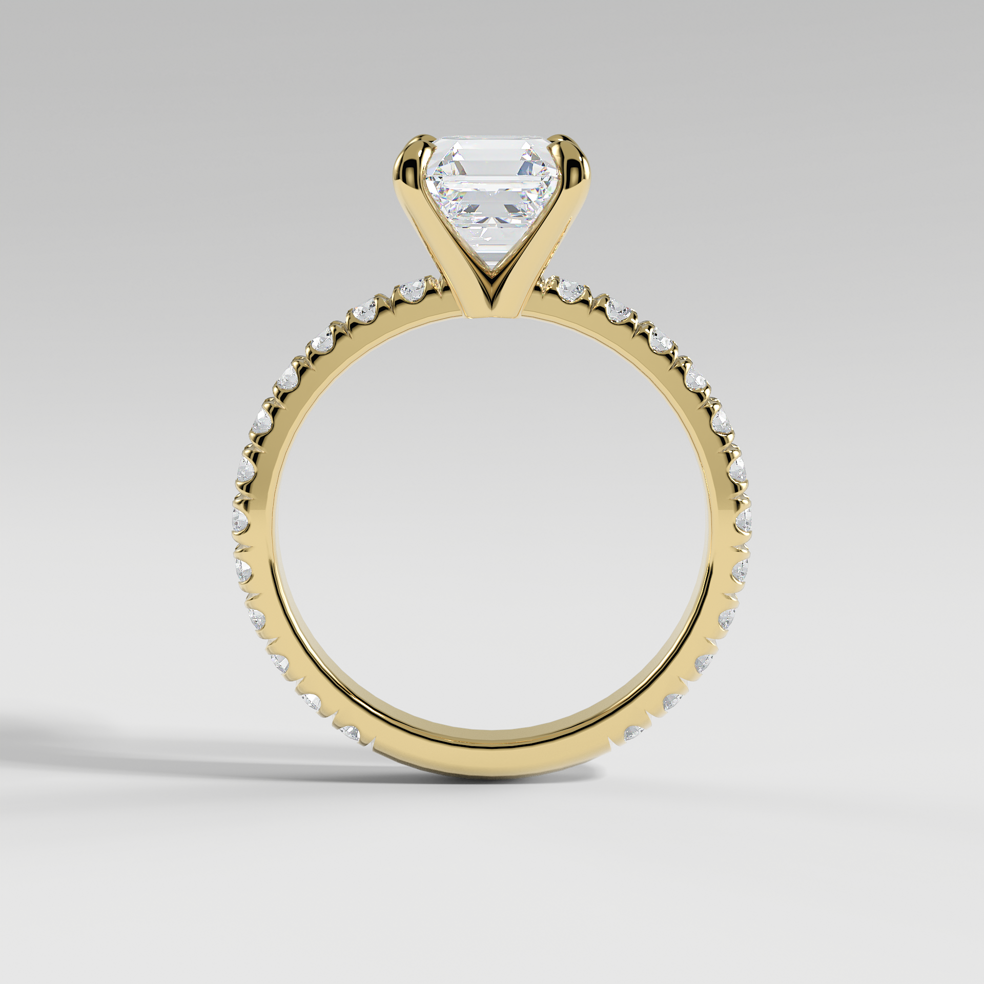 GRACE - Asscher Solitaire Engagement Ring with Pavé Diamond Band and Open Basket Setting