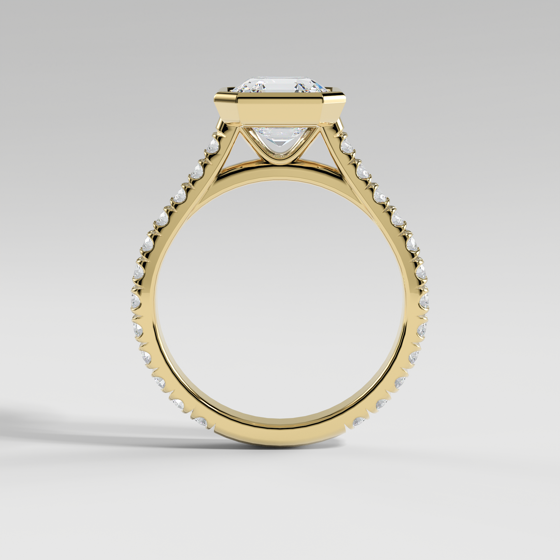 ABIGAIL - Asscher Solitaire Engagement Ring with Pavé Diamond Cathedral Band and Full Bezel Setting