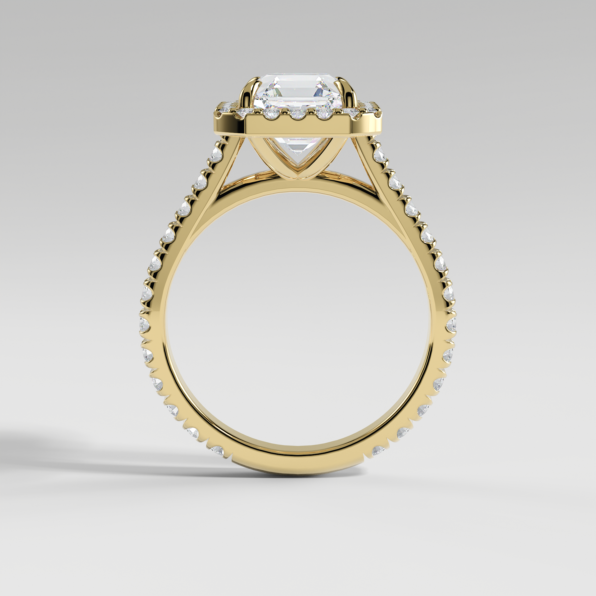 SOFIA - Asscher Halo Engagement Ring with Pavé Diamond Cathedral Band