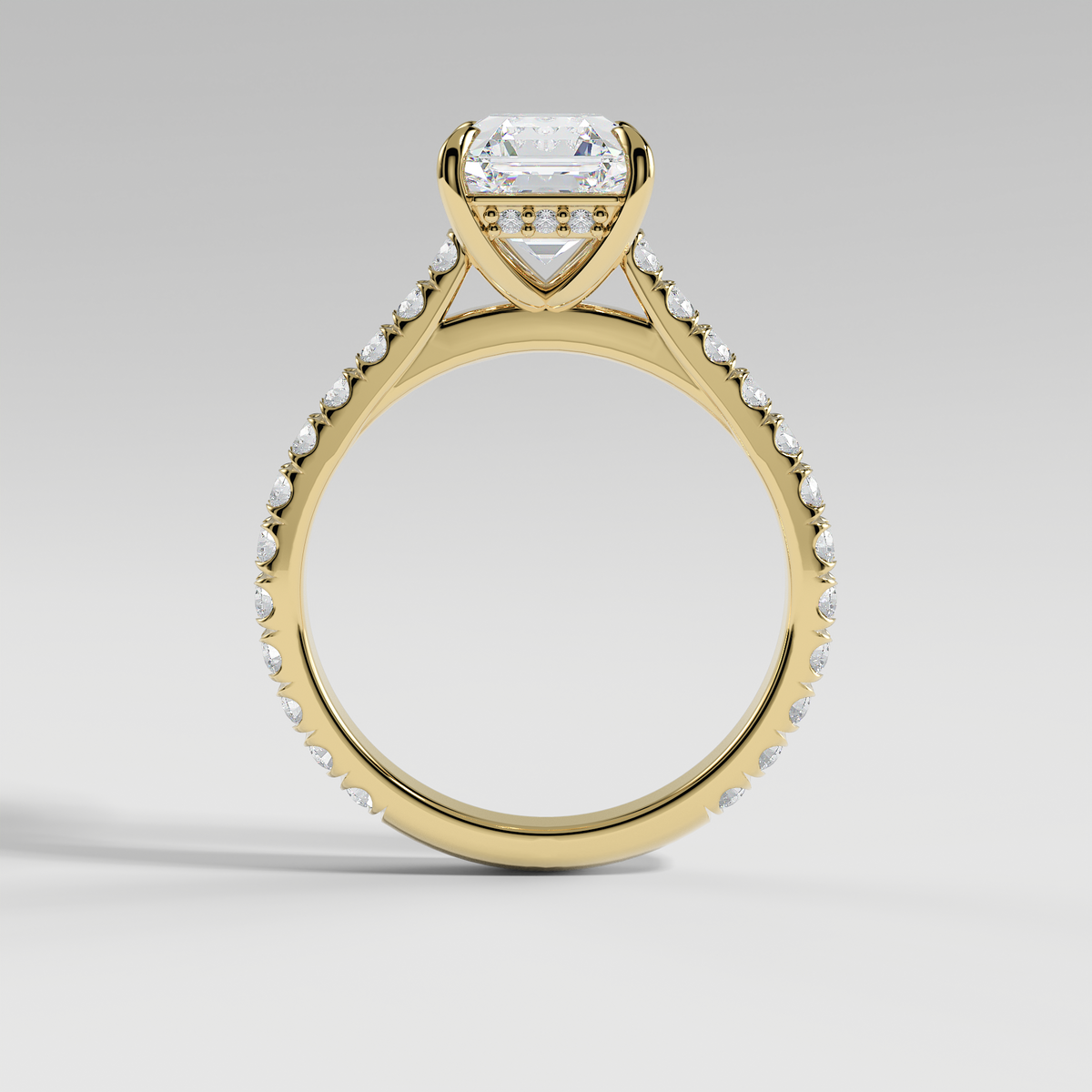 CHARLOTTE - Asscher Solitaire Engagement Ring with Pavé, Cathedral Band, and Hidden Halo