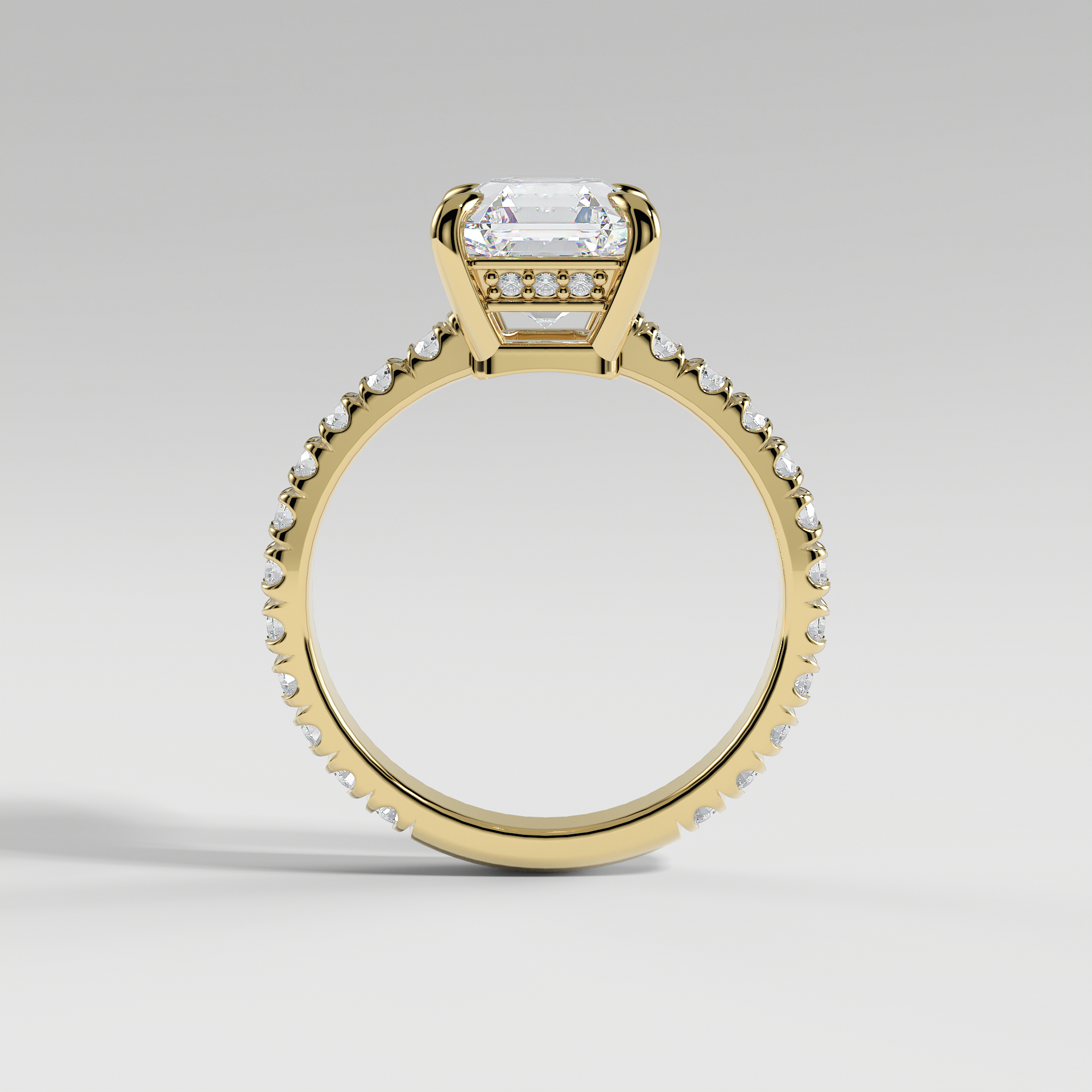 ELIZABETH - Asscher Solitaire Engagement Ring with Pavé Diamond Hidden Halo and Low-Set Donut Basket