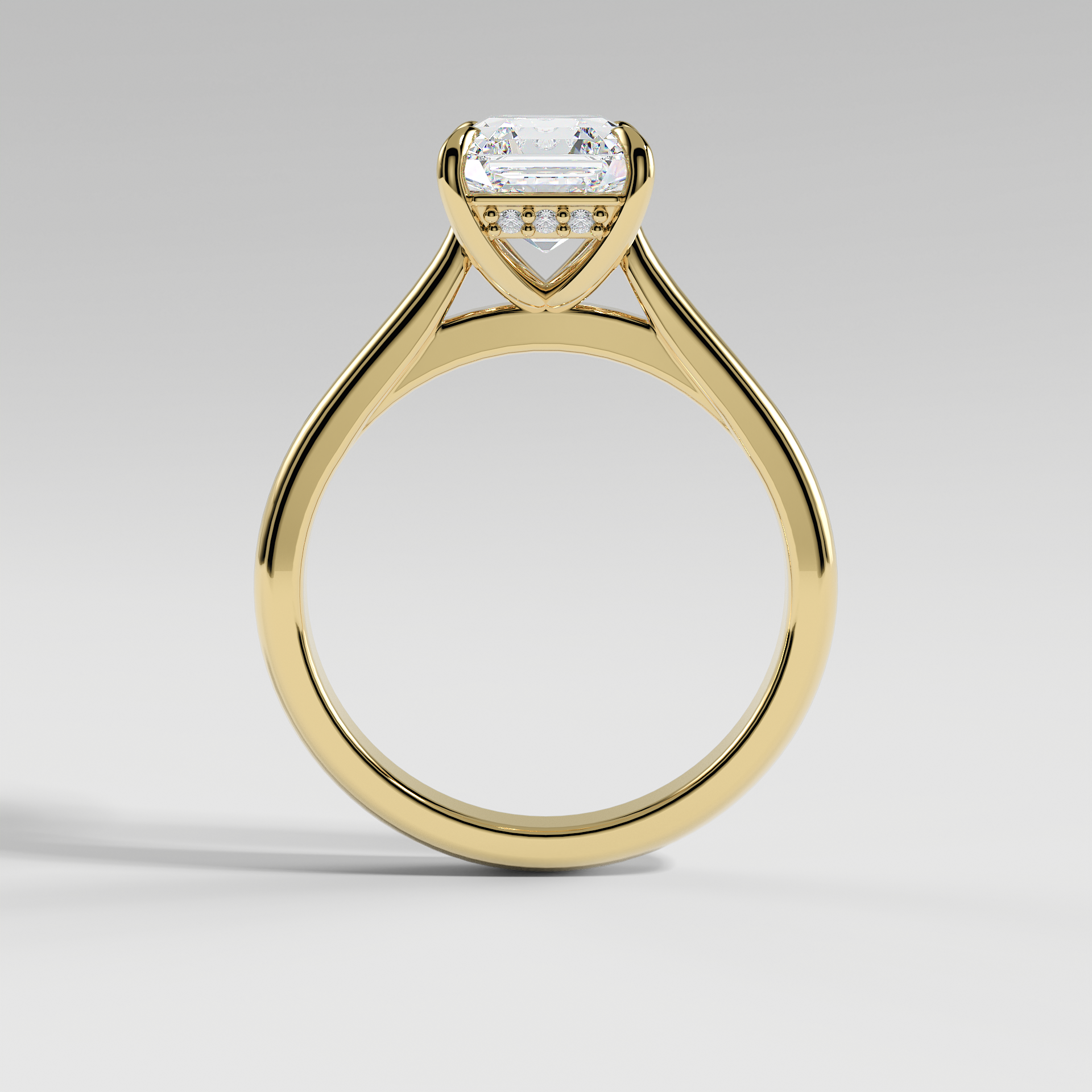 EMMA - Asscher Solitaire Engagement Ring with Hidden Halo and Polished Cathedral Band
