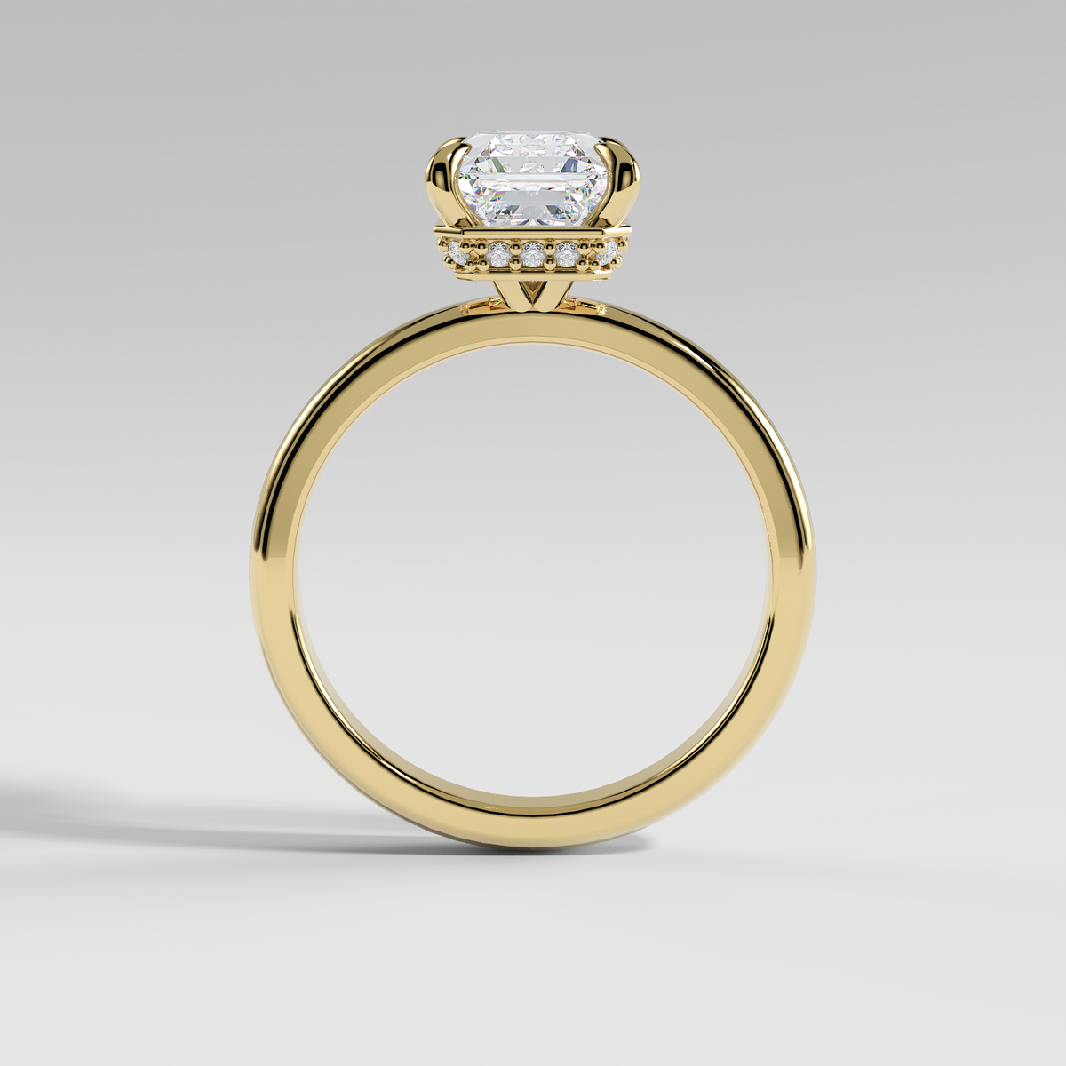 LAURA - Asscher Solitaire Engagement Ring with Choker-Style Hidden Halo and Polished Band