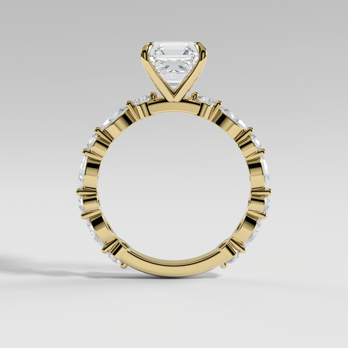 VALENTINA - Asscher Solitaire Engagement Ring with Marquise & Round Accent Stones