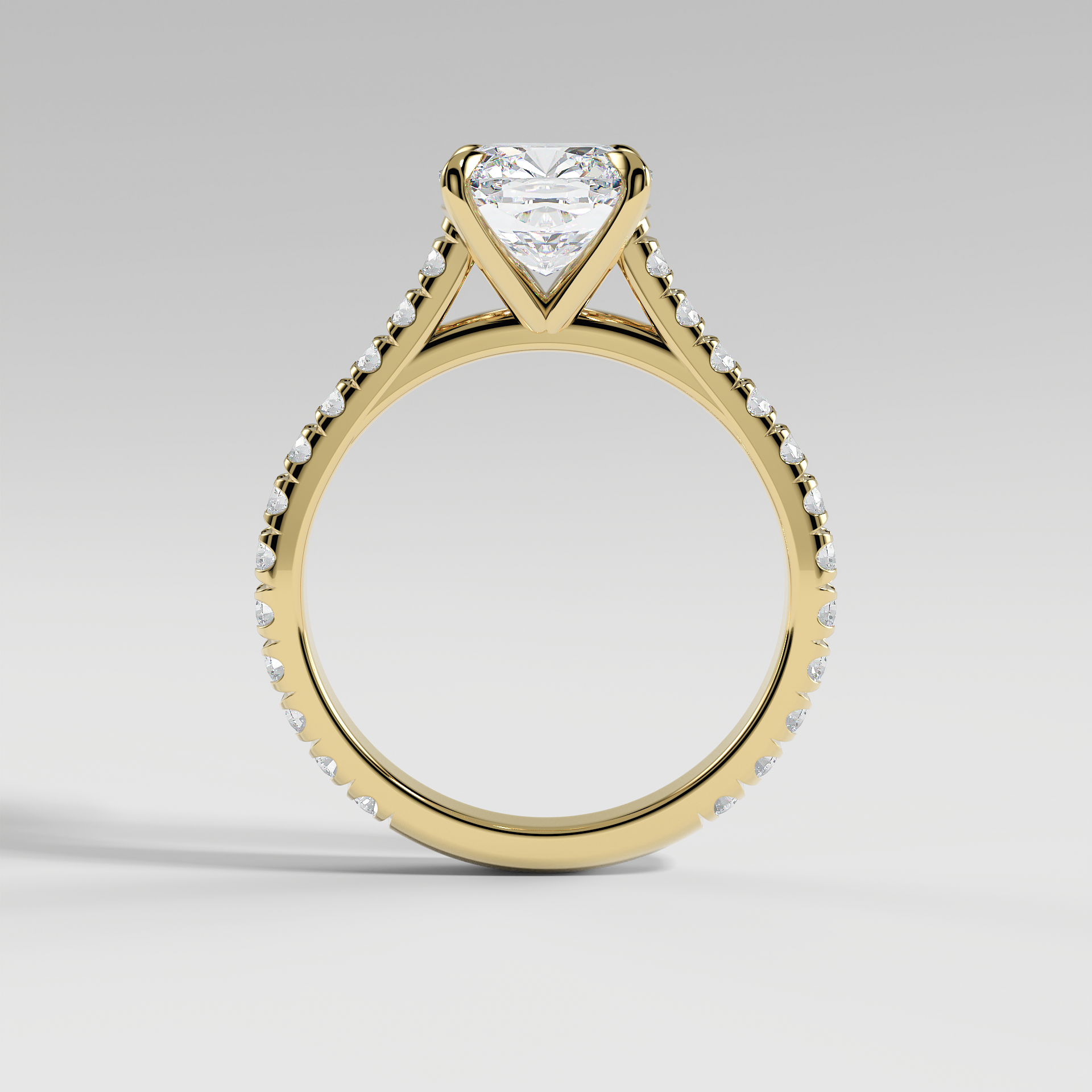 EVELYN - Cushion Solitaire Engagement Ring with Pavé Cathedral Band