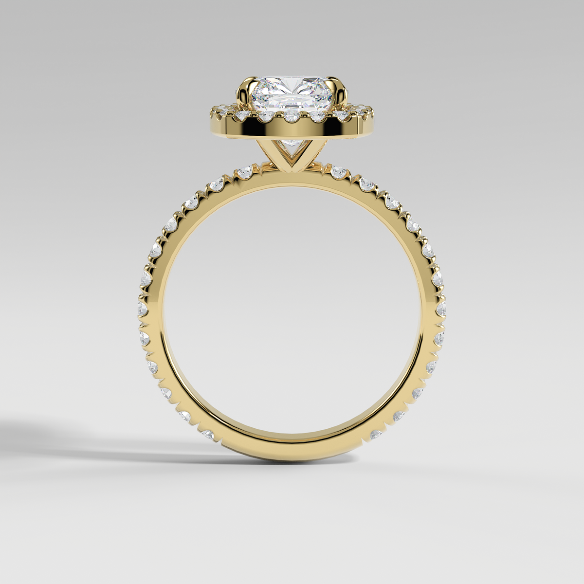 AVA - Cushion Halo Engagement Ring with Pavé Diamond Band