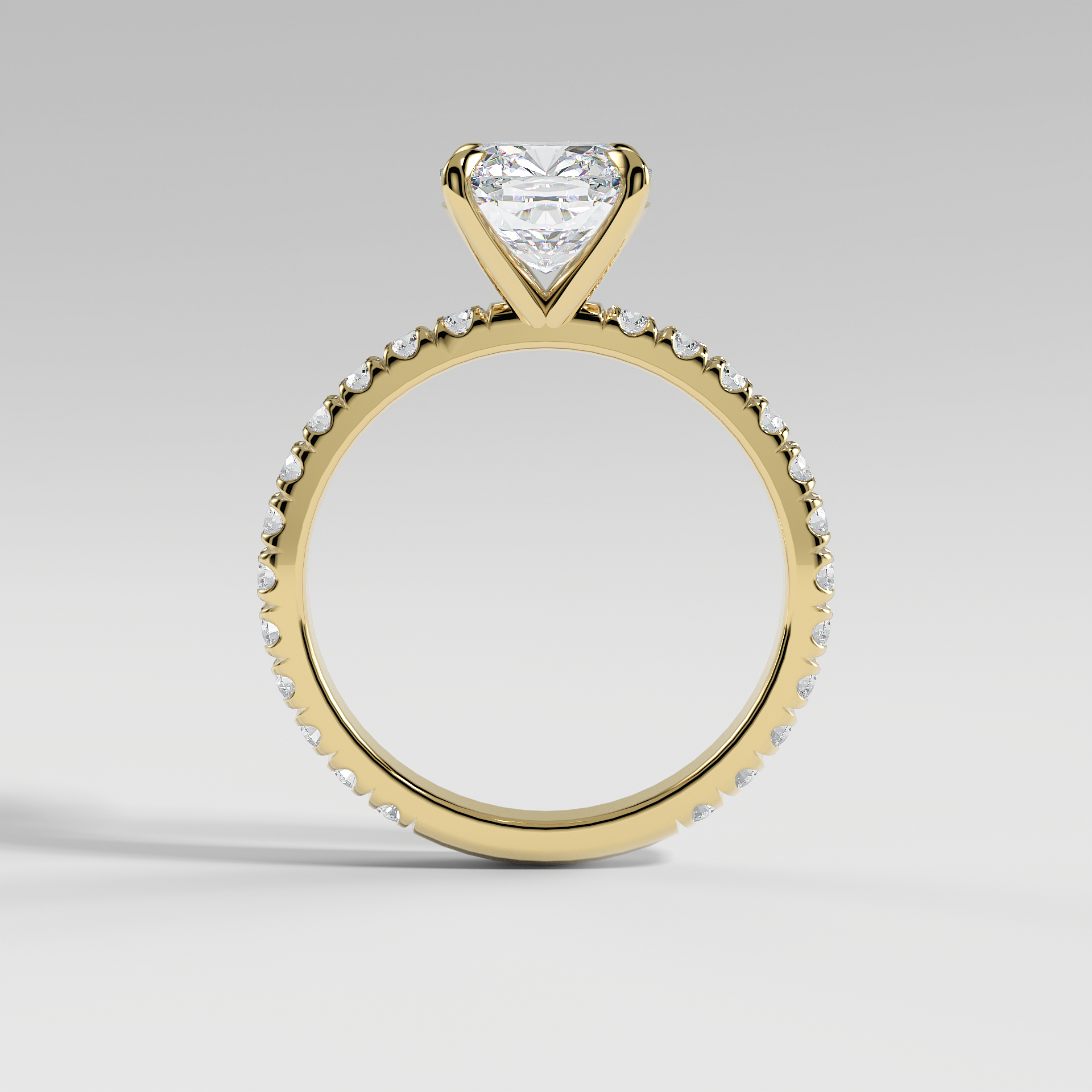 ISABELLA - Cushion Solitaire Engagement Ring with Pavé Diamond Band