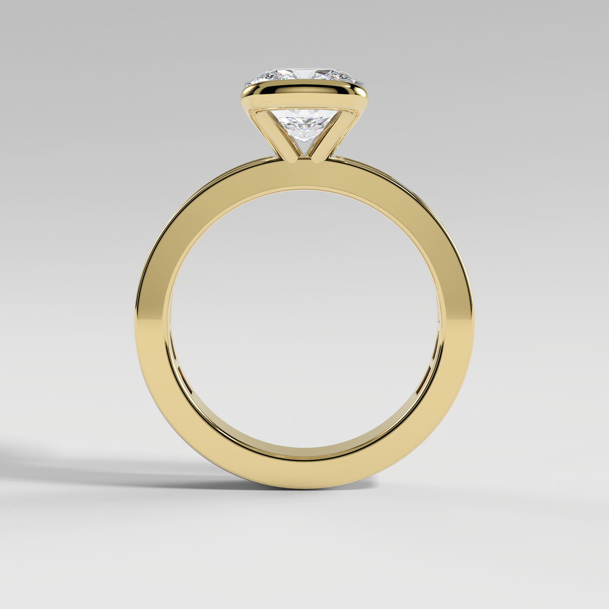 ADDISON - Cushion Solitaire Engagement Ring with Half Bezel Setting and Channel Set Baguette Band