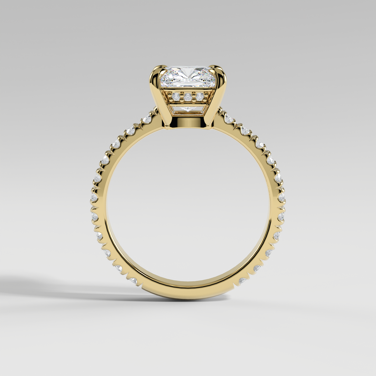 ELIZABETH - Cushion Solitaire Engagement Ring with Pavé Diamond Hidden Halo and Low-Set Donut Basket
