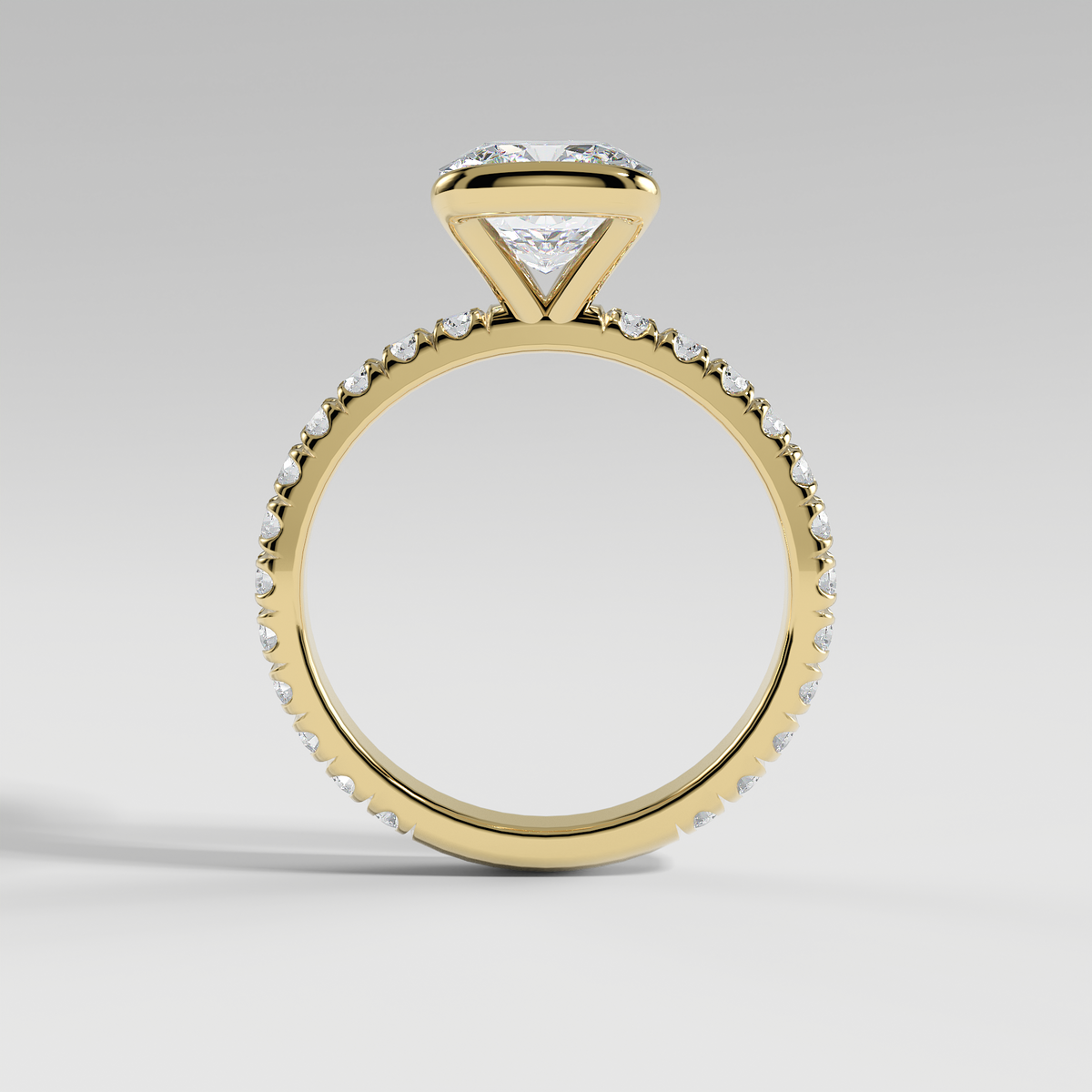 MAYA - Cushion Solitaire Engagement Ring with Pavé and Half Bezel Setting