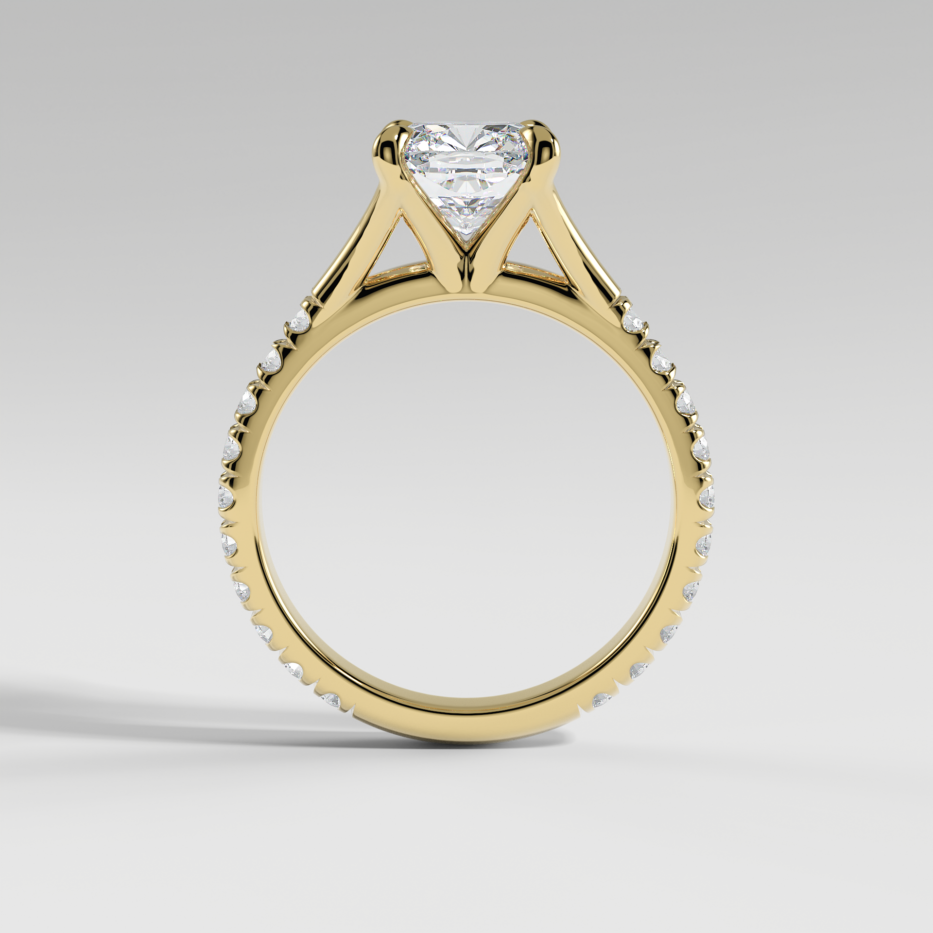 VICTORIA - Cushion Solitaire Engagement Ring with Pavé Diamond Split Band