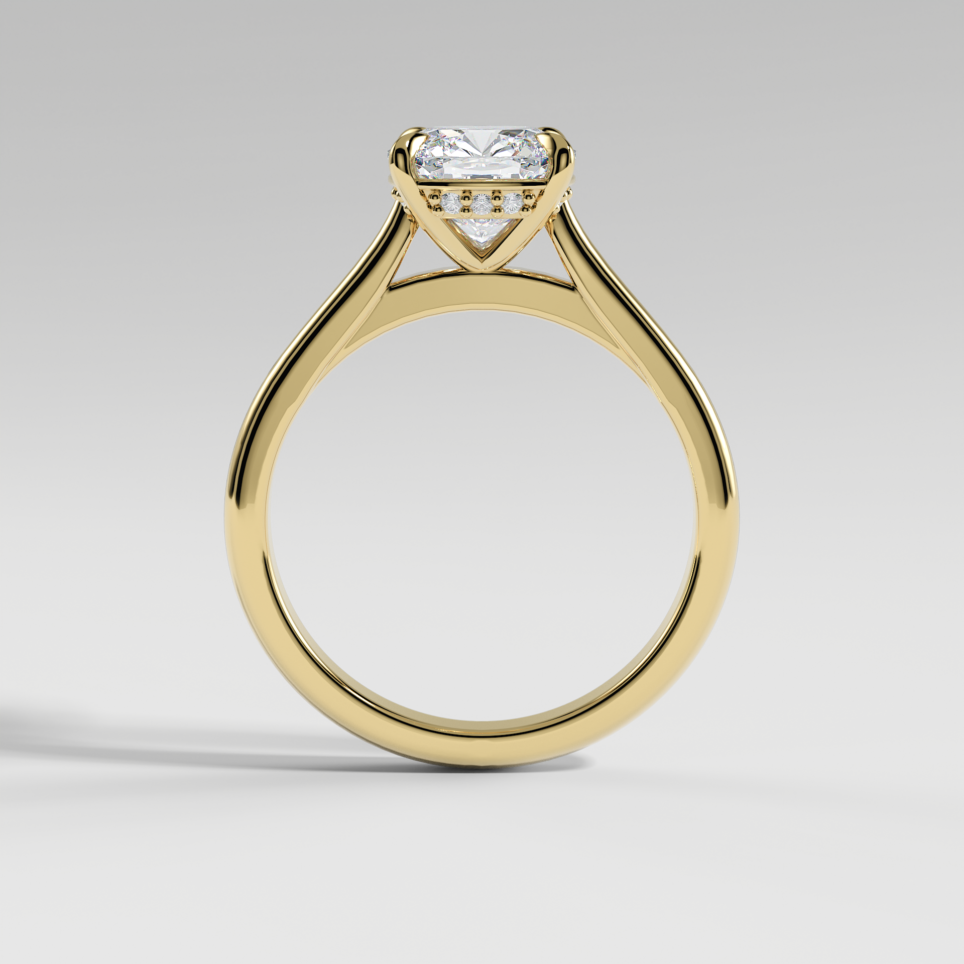 EMMA - Cushion Solitaire Engagement Ring with Hidden Halo and Polished Cathedral Band