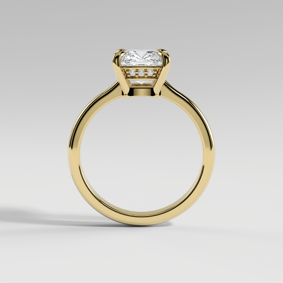 KAYLEE - Cushion Solitaire Engagement Ring with Hidden Halo and Low-Set Donut Basket Polished Band