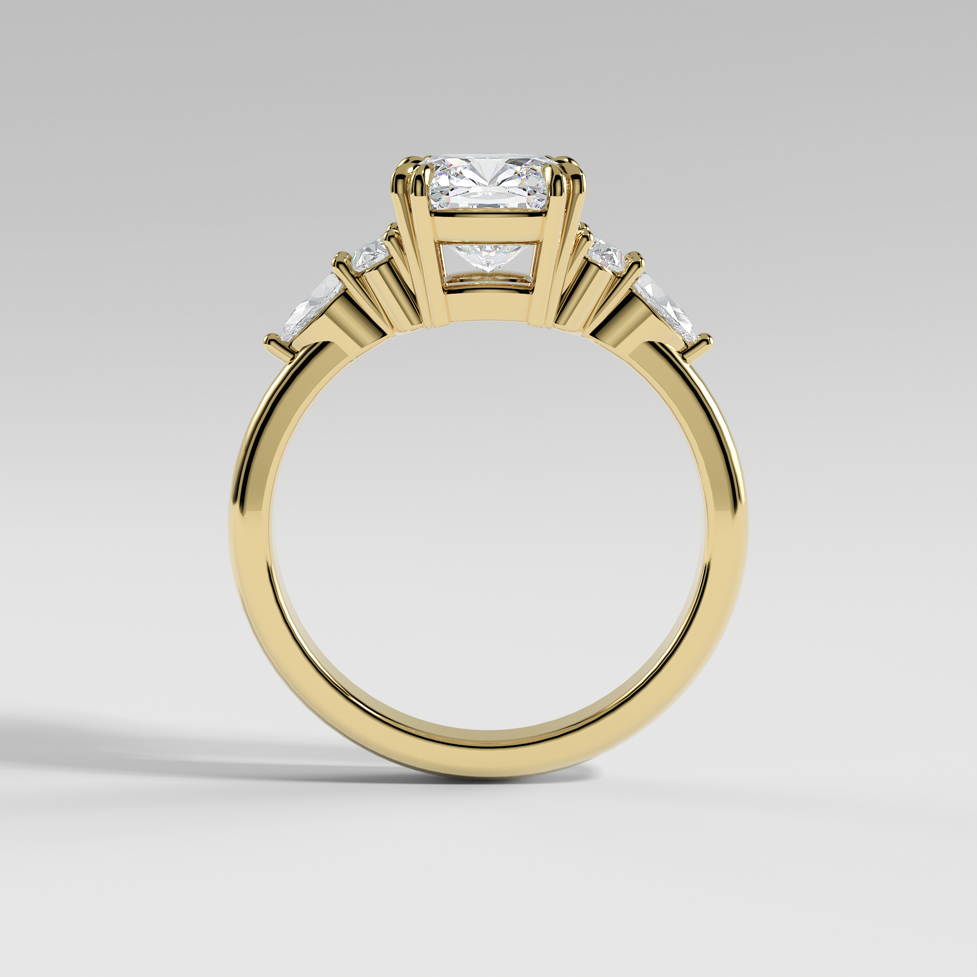WILLOW - Cushion Five-Stone Diamond Ring with Oval & Pear Side Stones and Polished Band