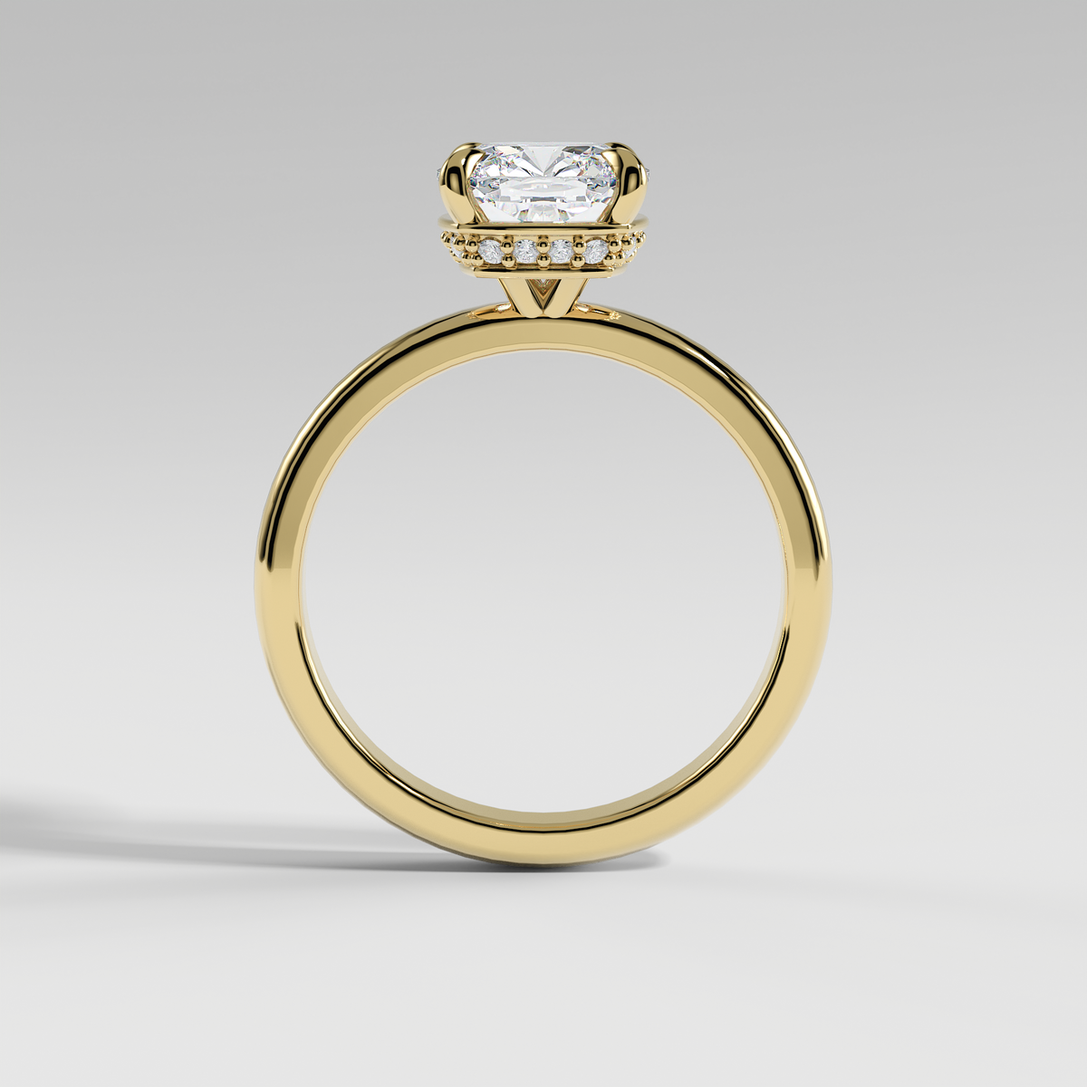 LAURA - Cushion Solitaire Engagement Ring with Choker-Style Hidden Halo and Polished Band