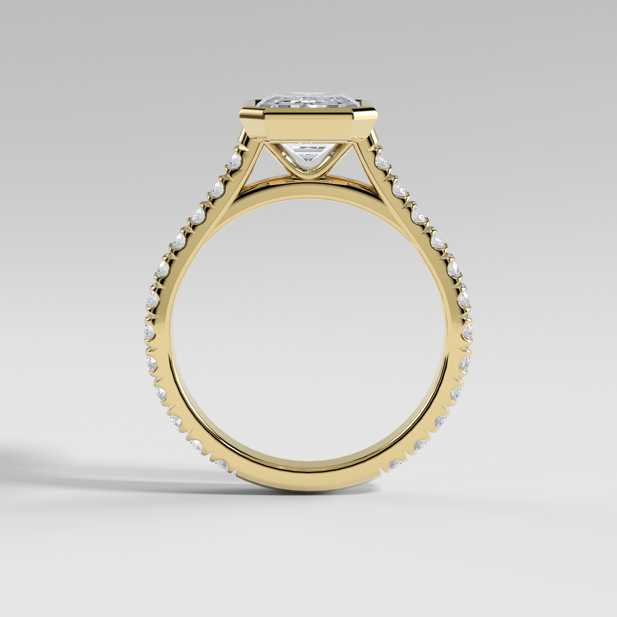 ABIGAIL - Emerald Solitaire Engagement Ring with Pavé Diamond Cathedral Band and Full Bezel Setting