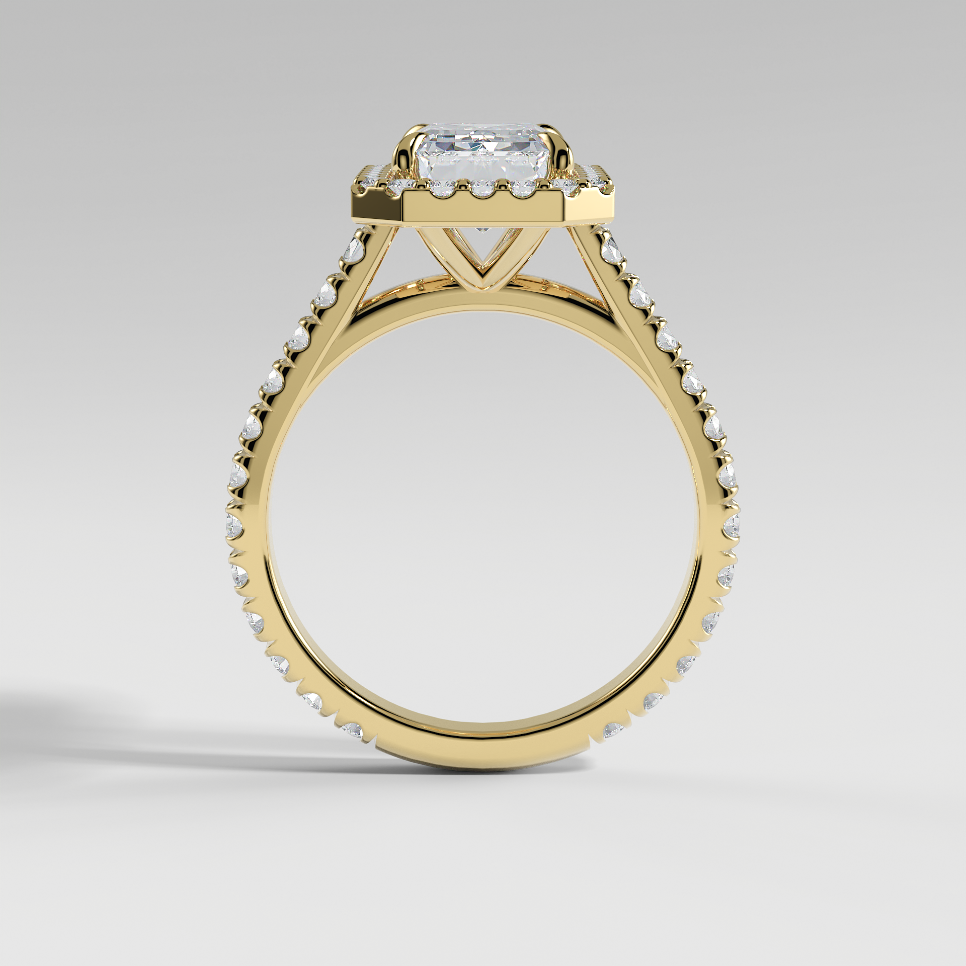 SOFIA - Emerald Halo Engagement Ring with Pavé Diamond Cathedral Band