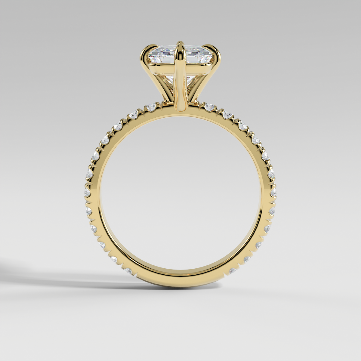 ANNA - Emerald North–South Solitaire Engagement Ring with Pavé Diamond