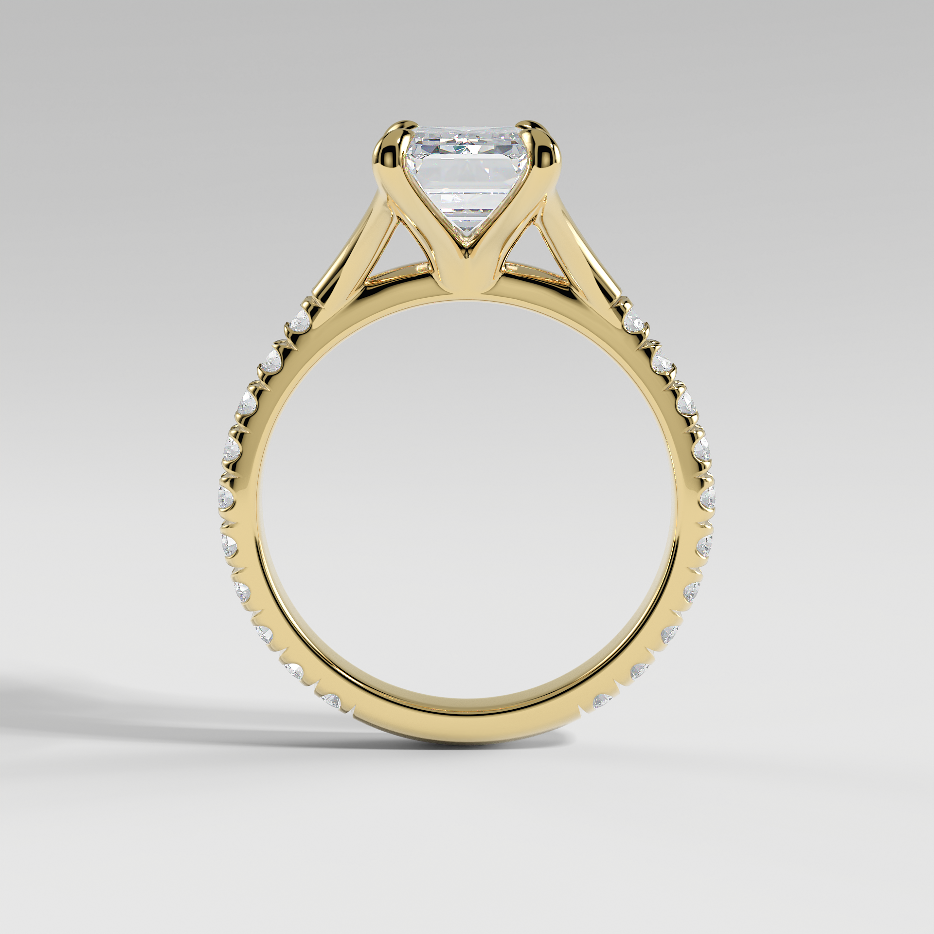 VICTORIA - Emerald Solitaire Engagement Ring with Pavé Diamond Split Band