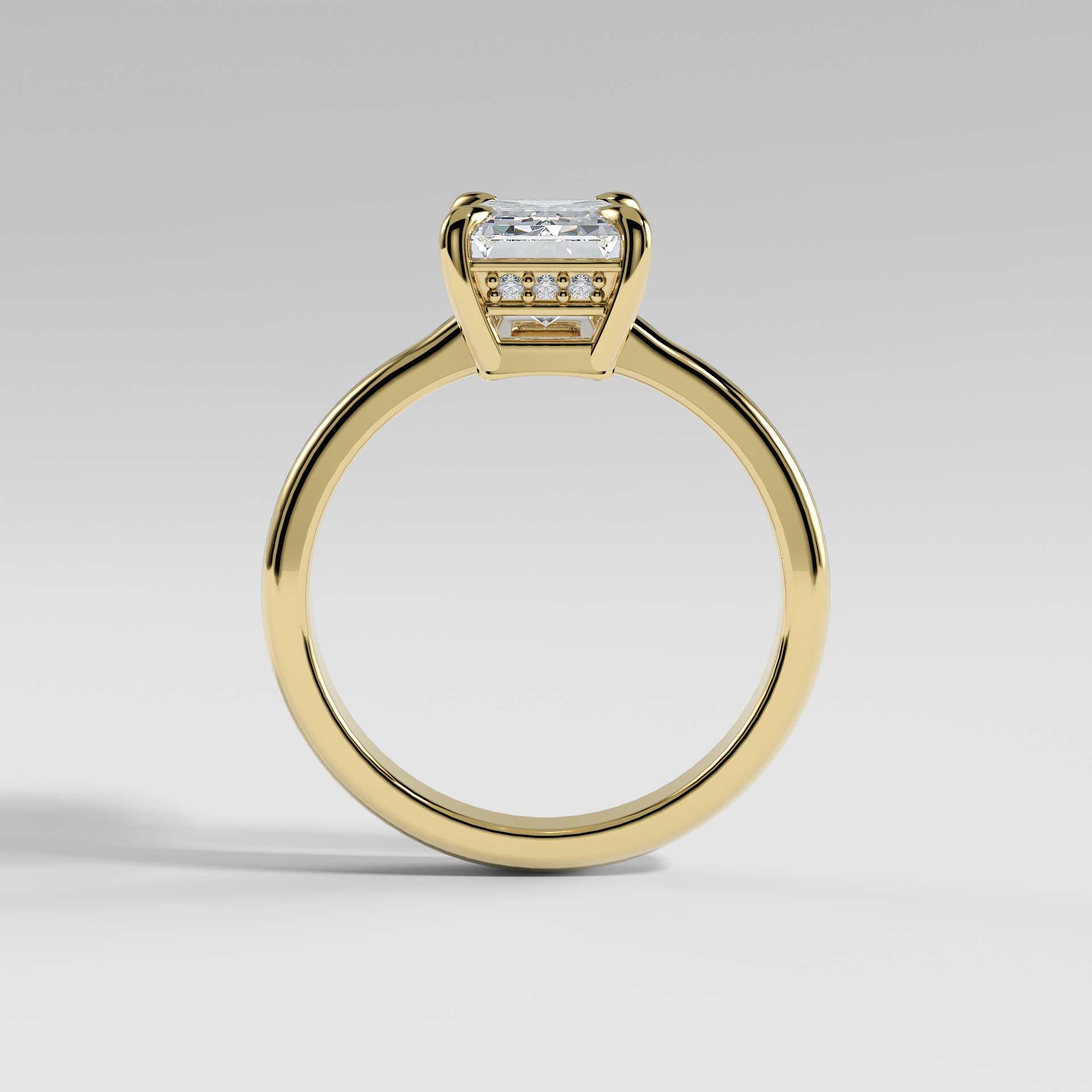 KAYLEE - Emerald Solitaire Engagement Ring with Hidden Halo and Low-Set Donut Basket Polished Band