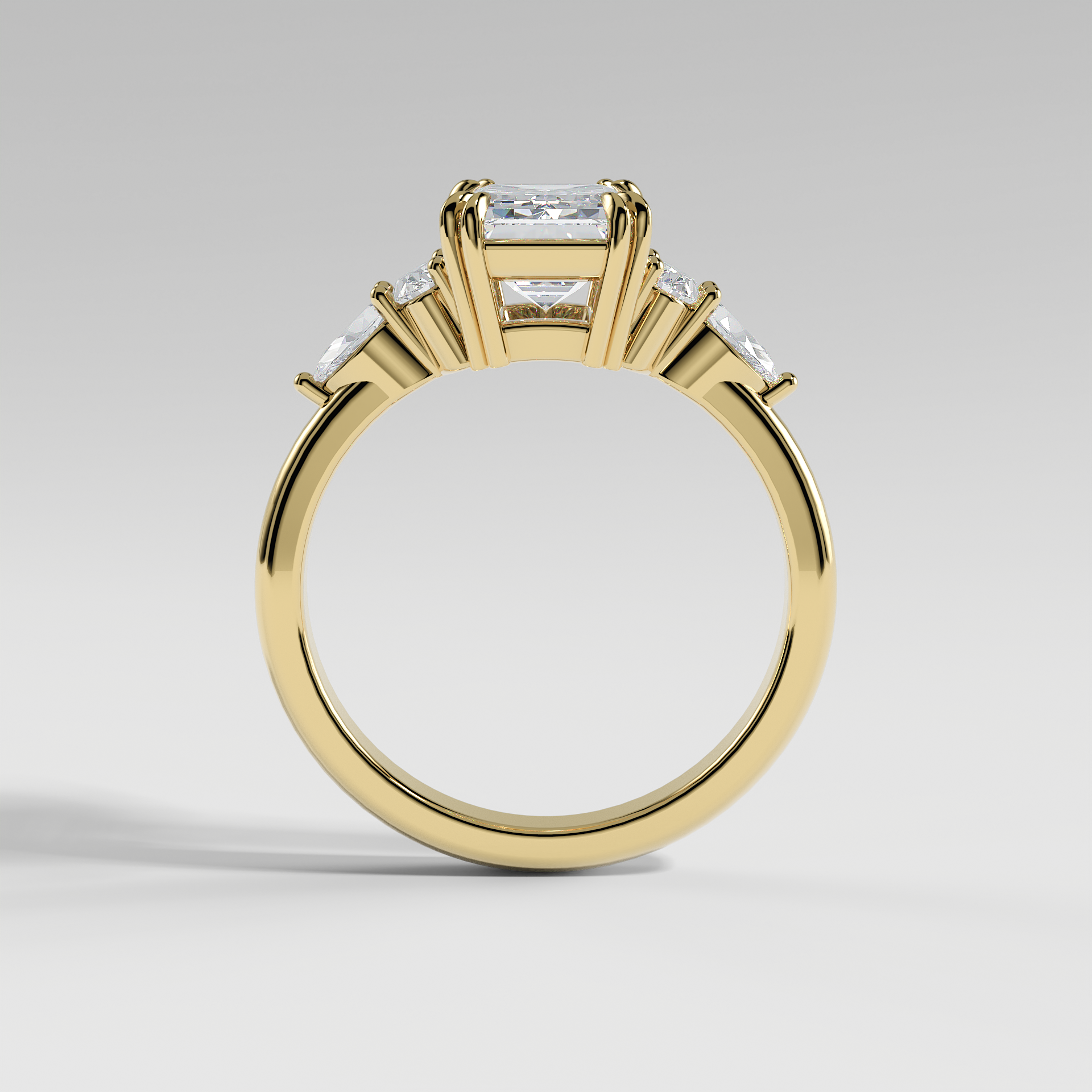 WILLOW - Emerald Five-Stone Diamond Ring with Oval & Pear Side Stones and Polished Band