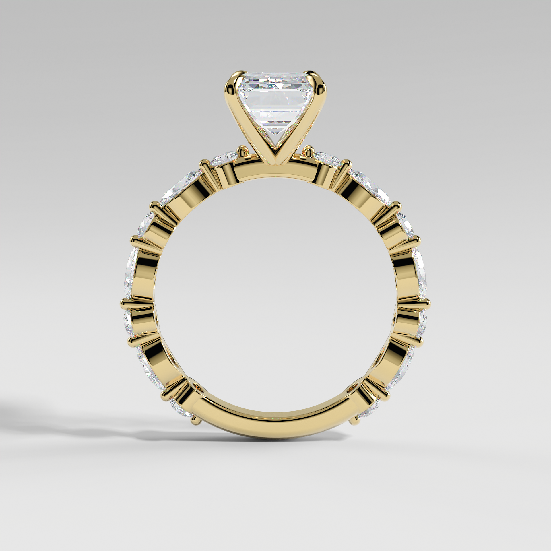 VALENTINA - Emerald Solitaire Engagement Ring with Marquise & Round Accent Stones
