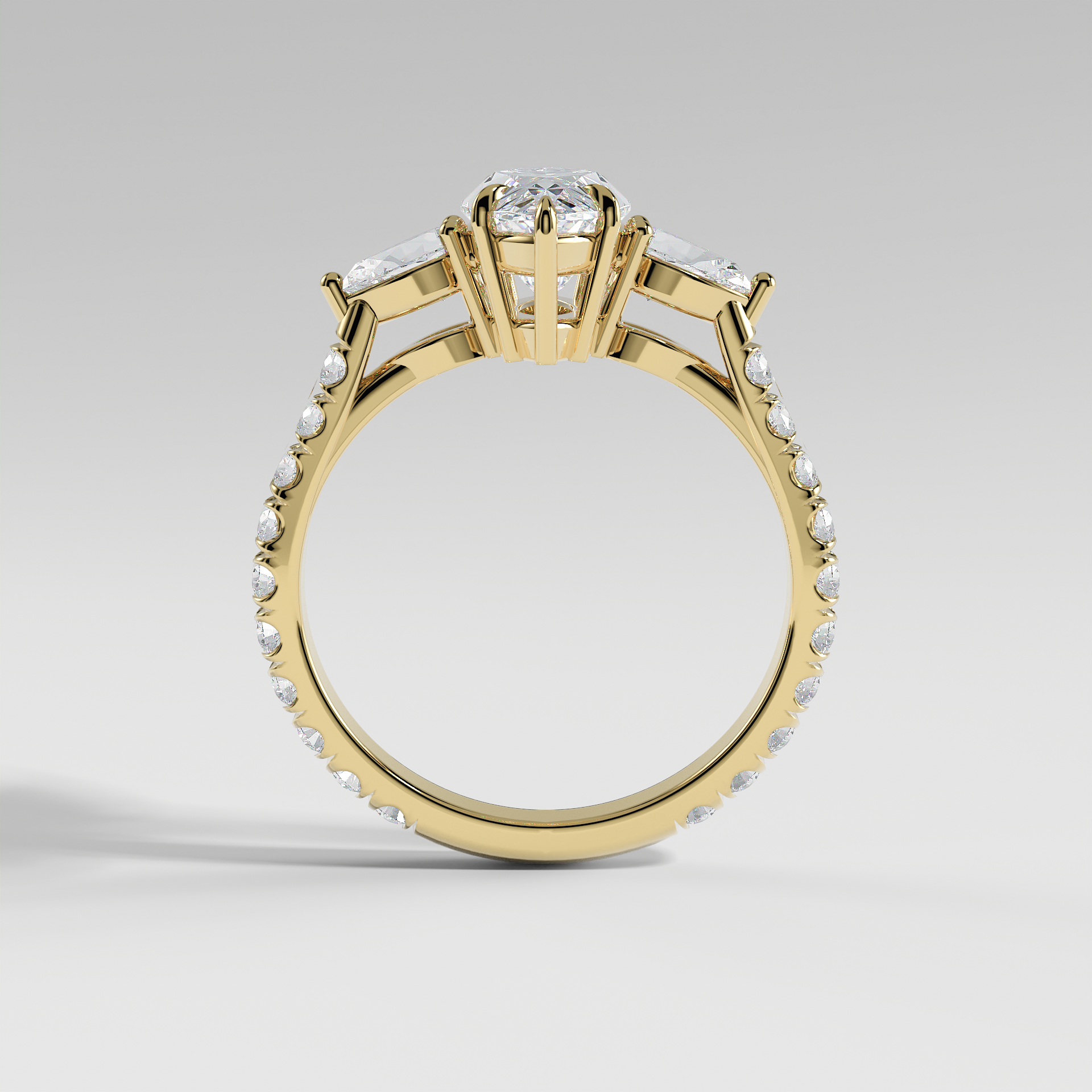 ISLA - Marquise Three-Stone Engagement Ring with Pear Side Stones and Pavé Cathedral Band