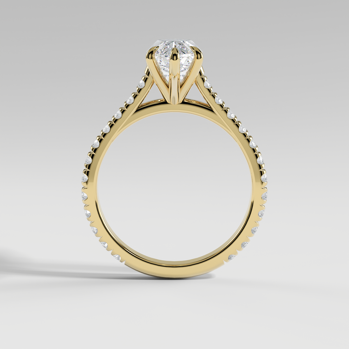 EVELYN - Marquise Solitaire Engagement Ring with Pavé Cathedral Band