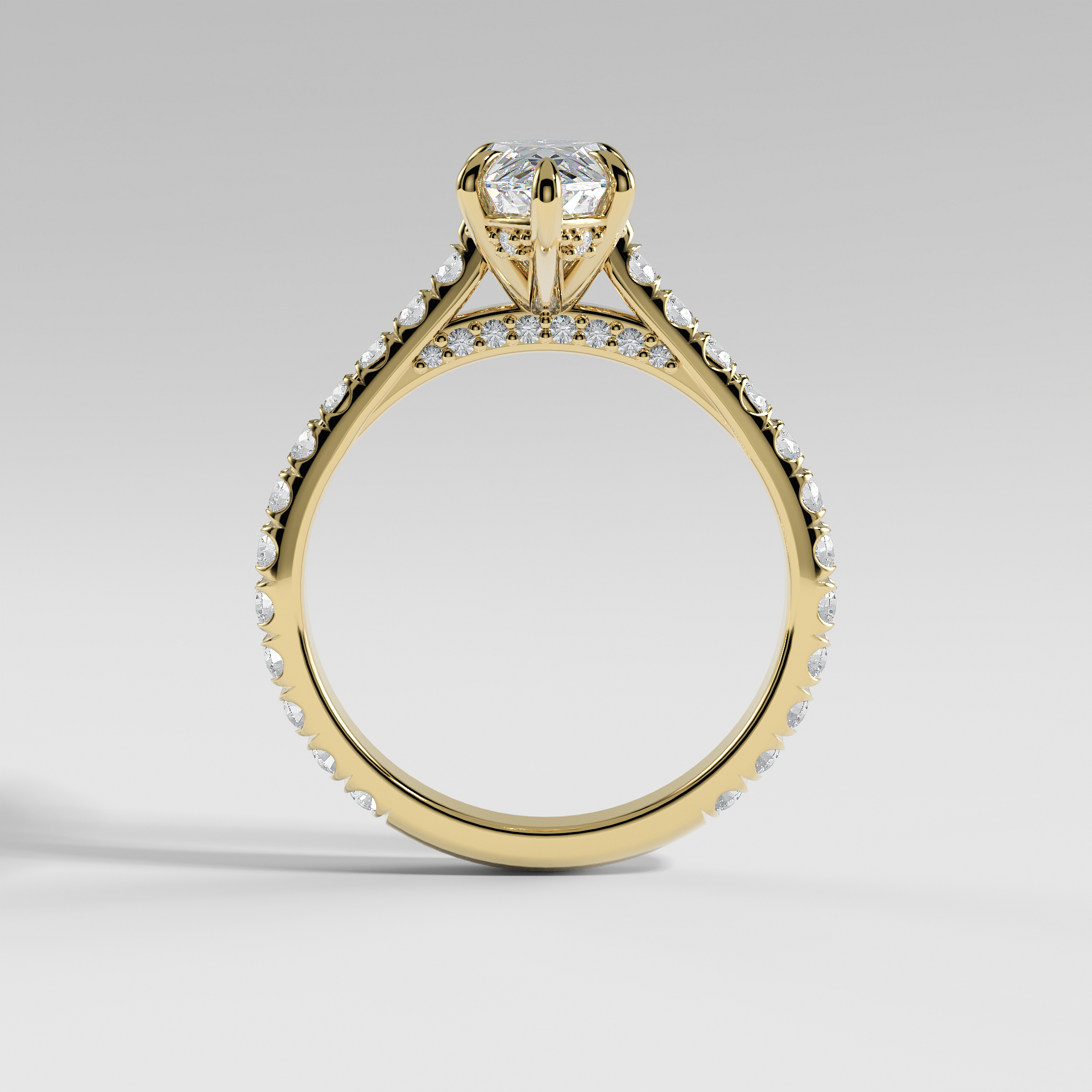 LUCY - Marquise Solitaire Engagement Ring with Pavé, Cathedral Band, Hidden Halo, and Pavé Bridge